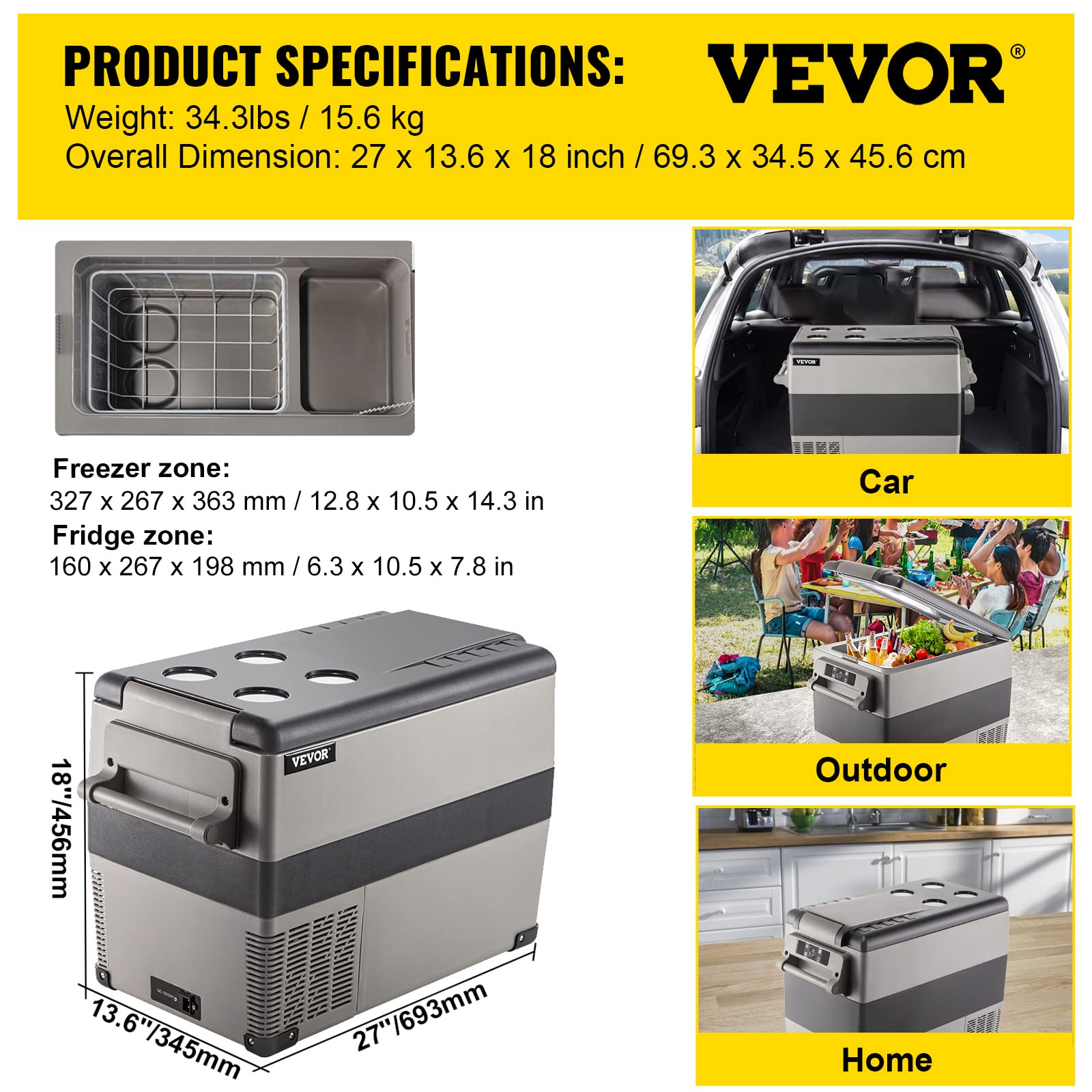 VEVOR 45L Portable Car Refrigerator 48 Quart LG Compact RV Fridge 12/24V DC & 110-240V AC Vehicle Car Truck Boat Mini Electric Freezer for Driving Travel Fishing Outdoor and Home Use -4°F-68°F, Grey 🍁 All In One Marketplace Canada
