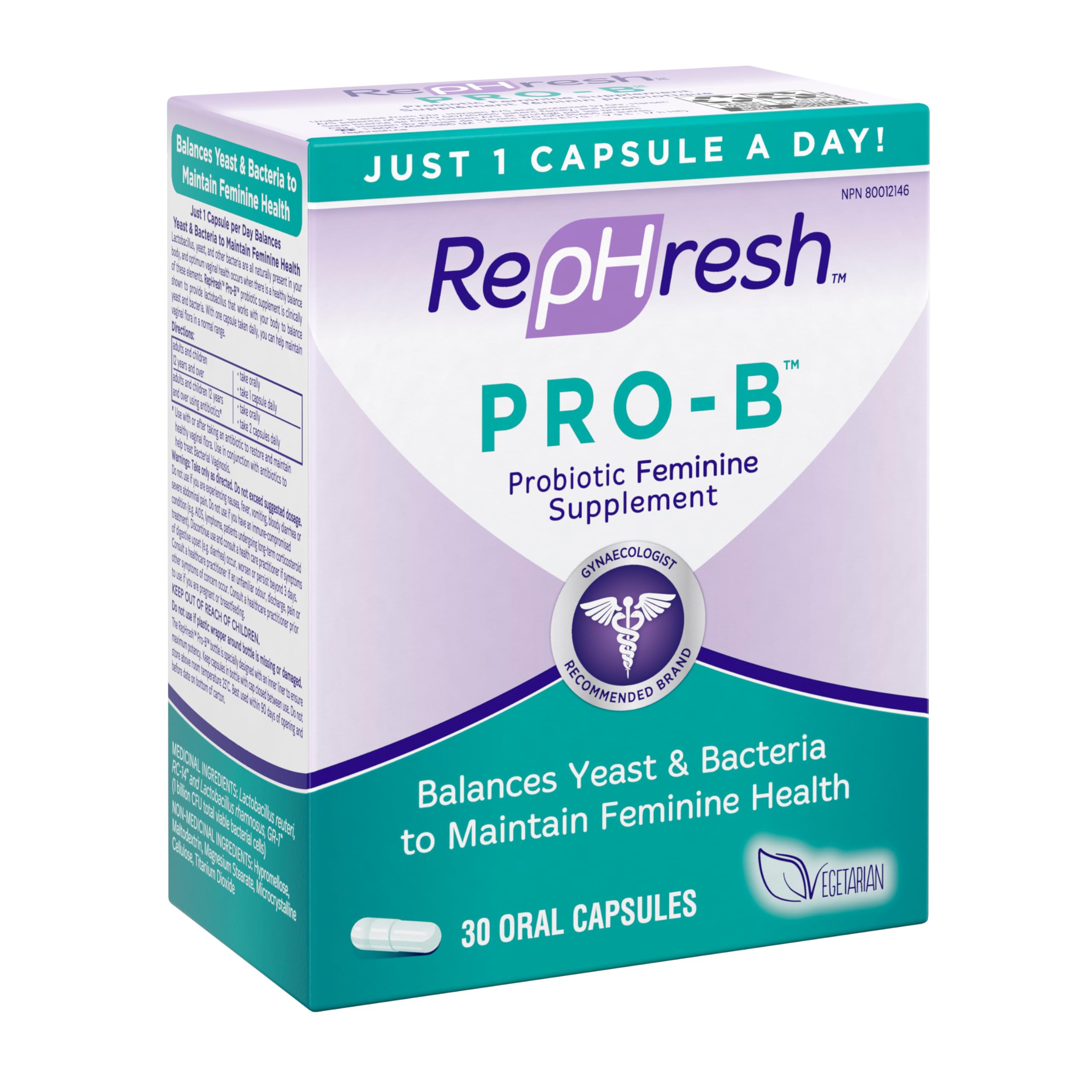 RepHresh Pro-B Probiotic Feminine Supplement, Balances Yeast and Bacteria, Womens Probiotic, Restore Healthy, Vaginal Flora with L. rhamnosus GR-1 & RC-14, 30 Oral Capsules 🍁 All In One Marketplace Canada