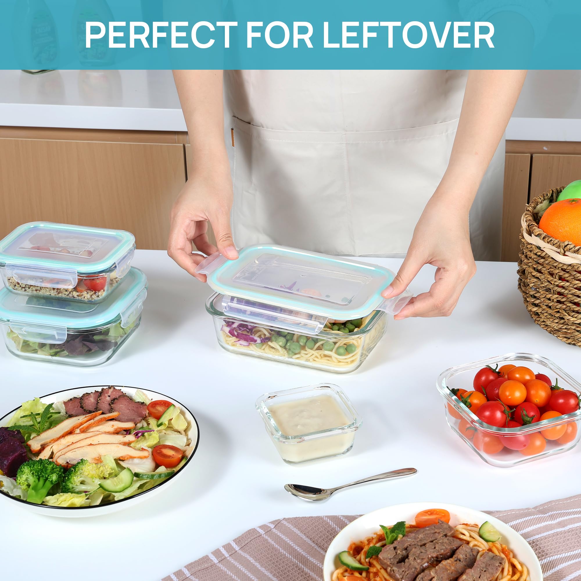 Vtopmart 8 Pack Glass Container Food Storage, Meal Prep Containers, Airtight Lunch Boxes with Leak Proof Locking Lids, for Microwave, Oven, Freezer and Dishwasher, Green 🍁 All In One Marketplace Canada