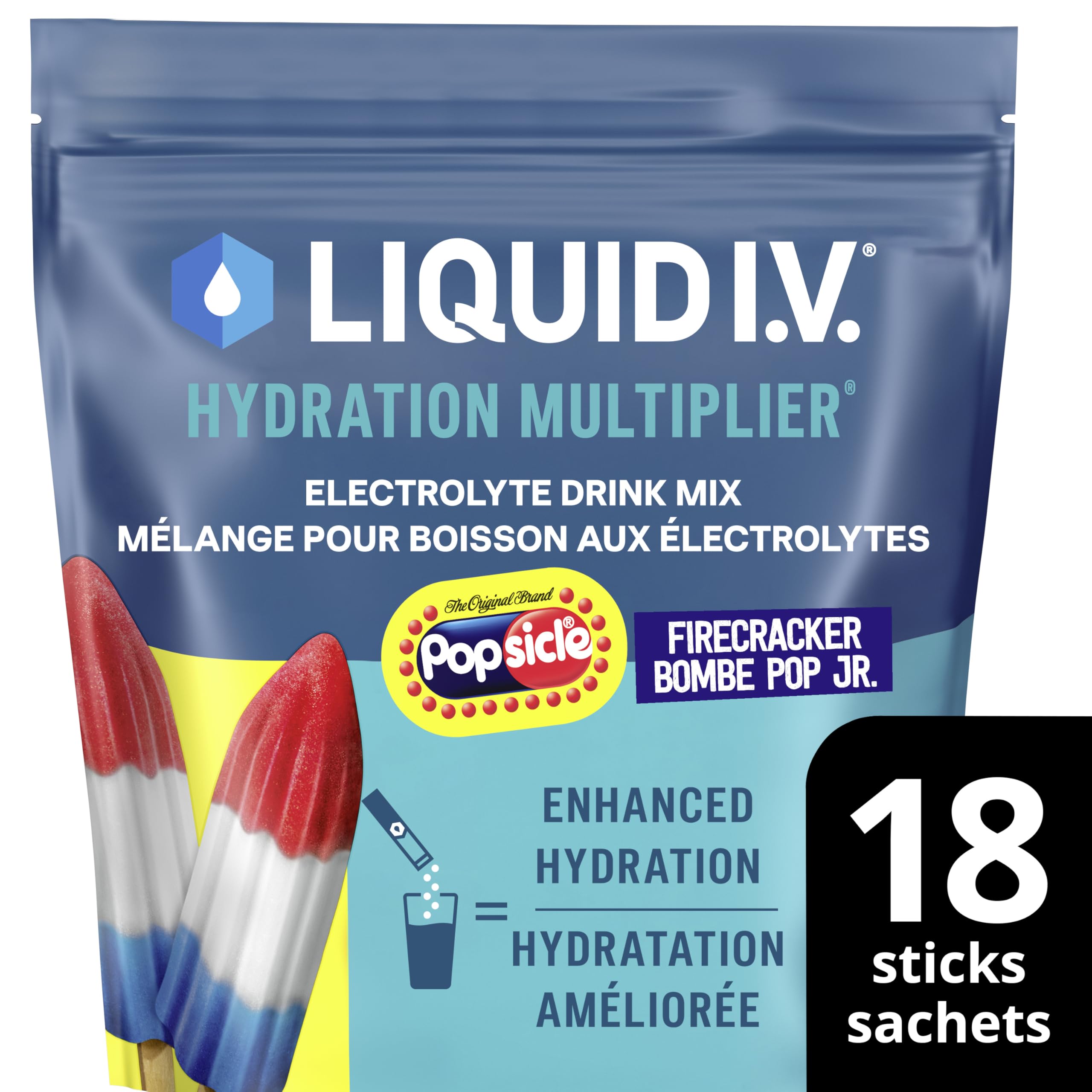 Liquid I.V. Hydration Multiplier Electrolyte Drink Mix - Enhanced Hydration Electrolyte Powder with Vitamins B3, B5, B6, B12 and C -18x On-the-go Sticks for Workout and Travel - Firecracker 🍁 All In One Marketplace Canada