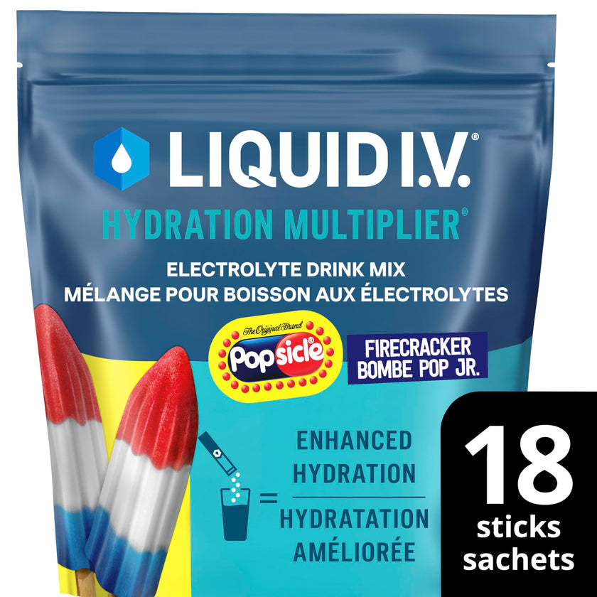 Liquid I.V. Hydration Multiplier Electrolyte Drink Mix - Enhanced Hydration Electrolyte Powder with Vitamins B3, B5, B6, B12 and C -18x On-the-go Sticks for Workout and Travel - Firecracker 🍁 All In One Marketplace Canada