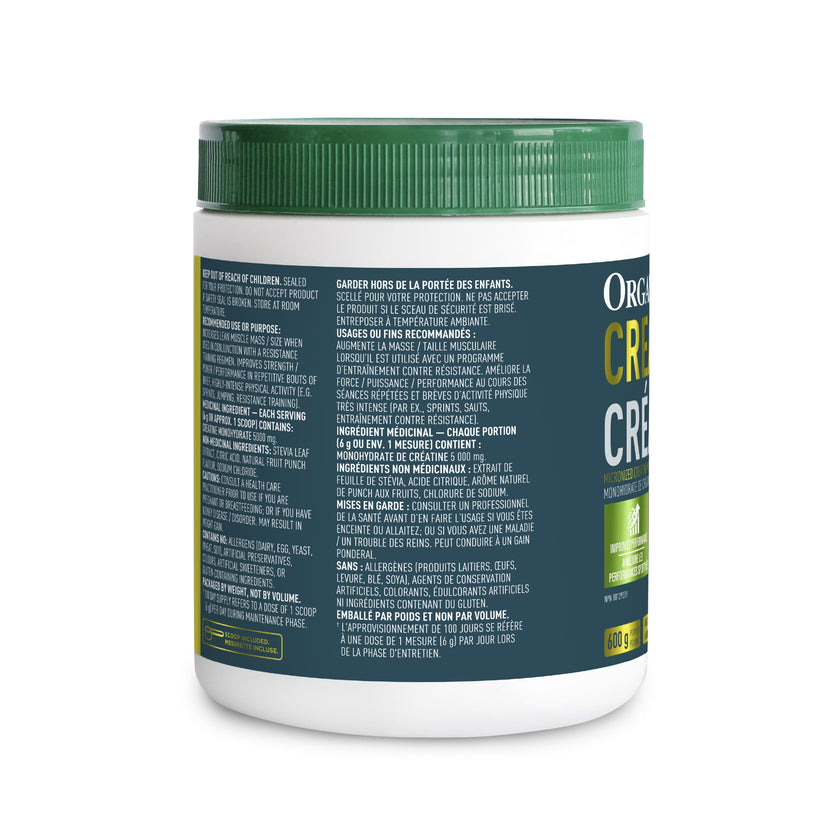 Organika Canadian-Made Creatine Powder- Fruit Punch- Pure Micronized Creatine Monohydrate - Helps Build Lean Muscle, Increase Strength, and Improved Recovery and Performance for Men and Women - 600g 🍁 All In One Marketplace Canada