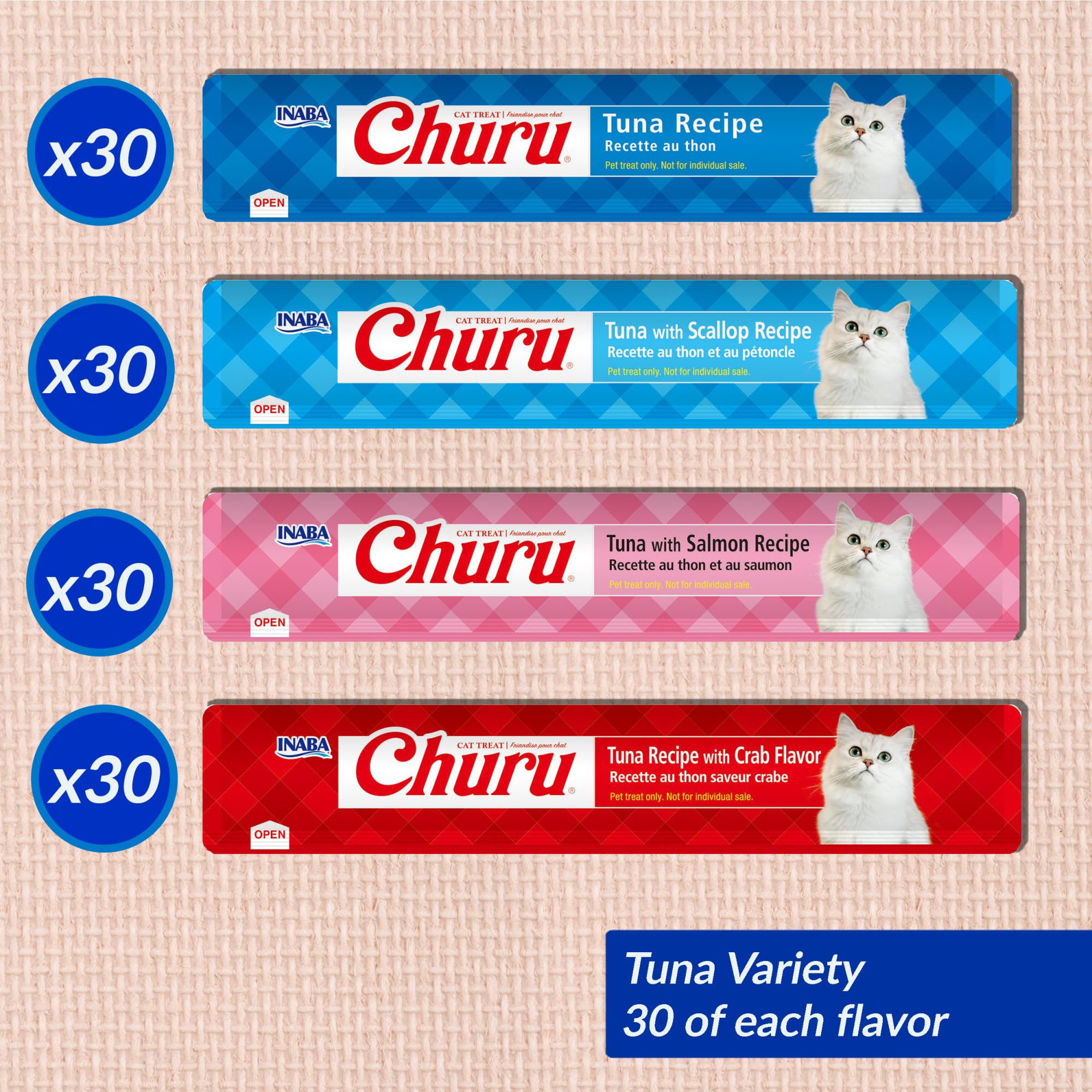 INABA Churu Cat Treats, Lickable, Squeezable Creamy Purée with Vitamin E, 14 Grams per Tube, 120 Tubes Total, Tuna Variety 🍁 All In One Marketplace Canada