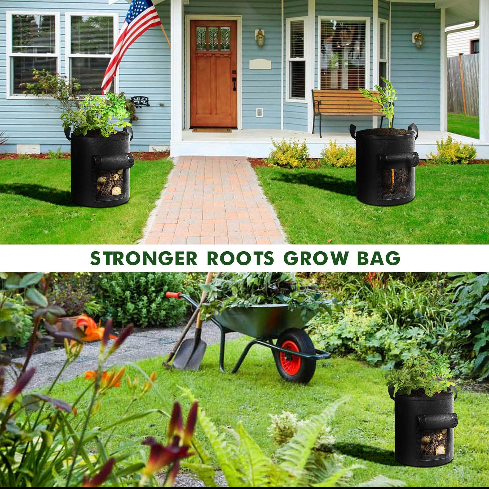 Cavisoo 5-Pack 10 Gallon Potato Grow Bags, Garden Planting Bag with Reinforced Handle, Thickened Nonwoven Fabric Pots for Tomato, Vegetable and Fruits 🍁 All In One Marketplace Canada