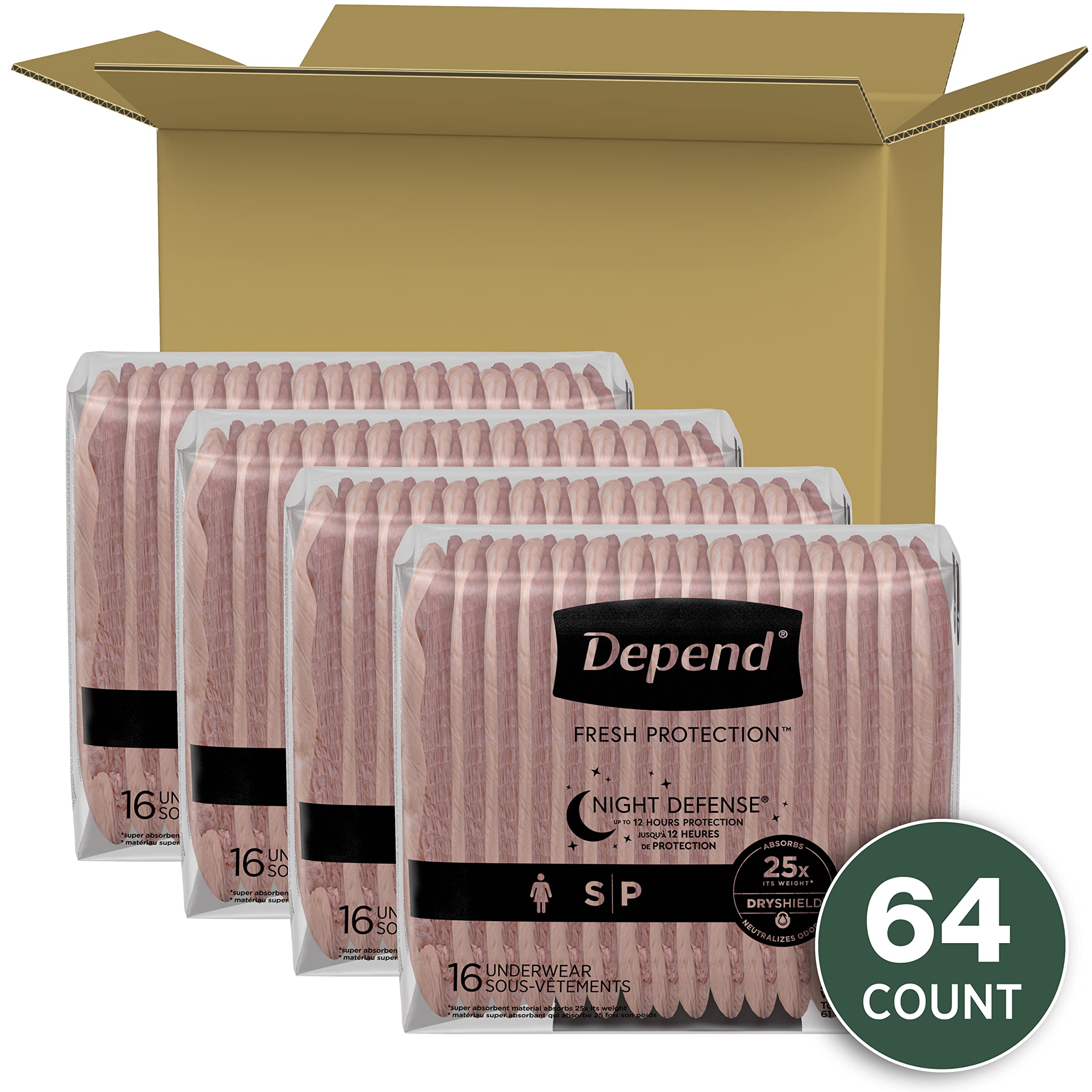 Depend Night Defense Adult Incontinence Underwear for Women, Disposable, Overnight, Small, Blush, 64 Count 🍁 All In One Marketplace Canada