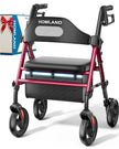 HOMLAND Foldable Rollator Walkers with Seat for Seniors, 8'' Big Wheels, 350 lb. Weight Capacity, Adjustable Handles and Seat Height, Lightweight Rolling Walker, Red 🍁 All In One Marketplace Canada