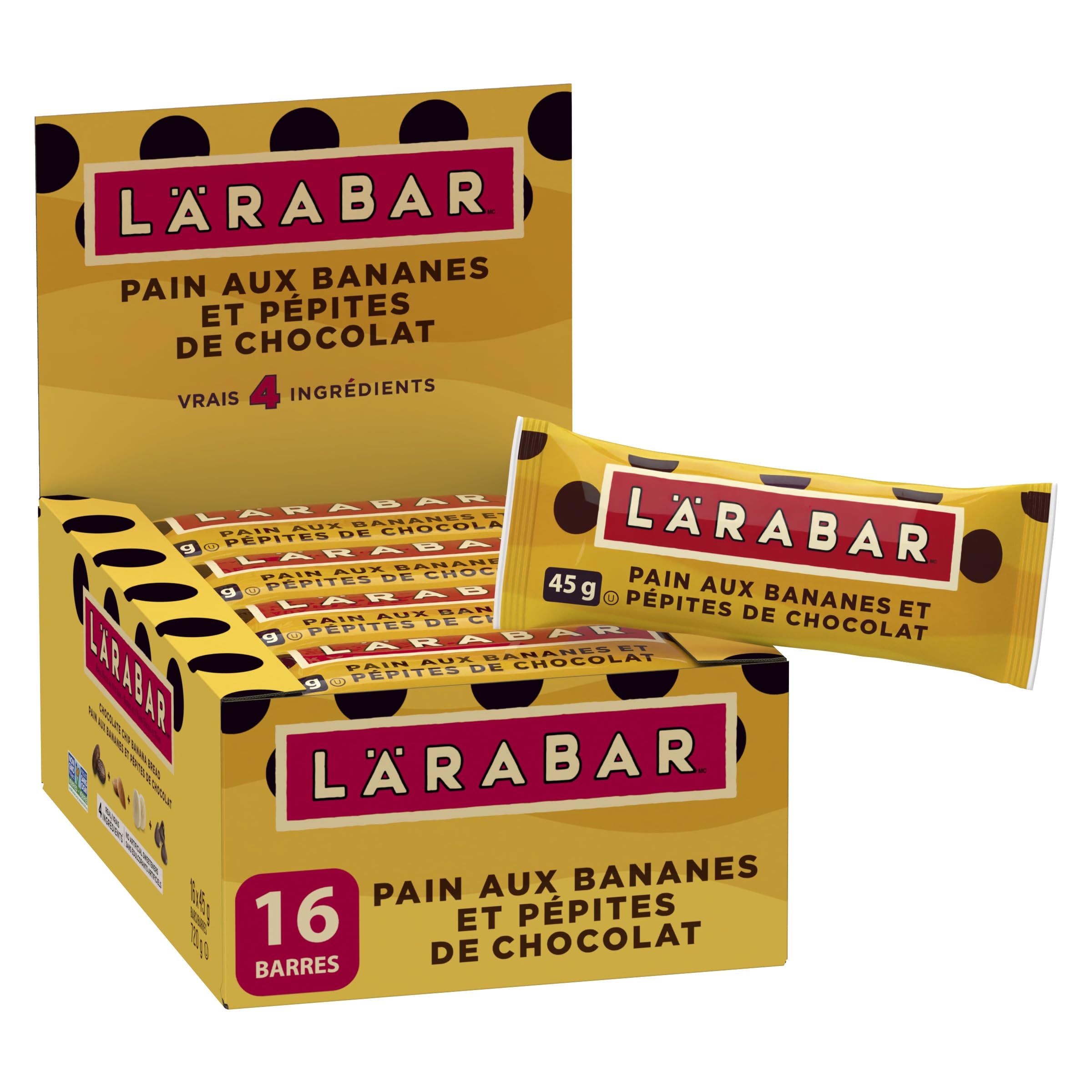 LÄRABAR Chocolate Chip Banana Bread, Fruit and Nut Energy Bar, Pack of 16 Bars, Gluten Free, Vegan, Family Pack, Snack Bars, 720 Grams Package 🍁 All In One Marketplace Canada