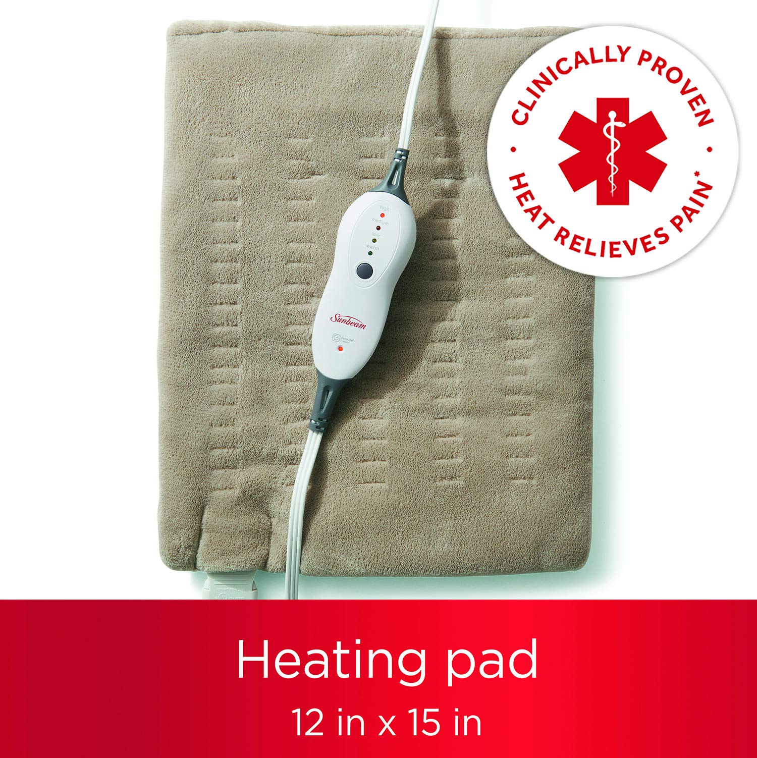 Sunbeam Premium Standard Size Heating Pad with Compact Storage - Moist Electric Heating Pad for Targeted Pain Relief of Back, Neck and Shoulders, 4 Heat Settings, 2 Hour Auto-Off, 12 x 15 inch, Beige 🍁 All In One Marketplace Canada