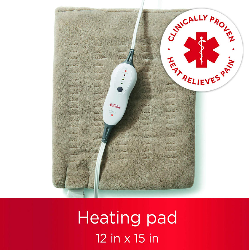 Sunbeam Premium Standard Size Heating Pad with Compact Storage - Moist Electric Heating Pad for Targeted Pain Relief of Back, Neck and Shoulders, 4 Heat Settings, 2 Hour Auto-Off, 12 x 15 inch, Beige 🍁 All In One Marketplace Canada