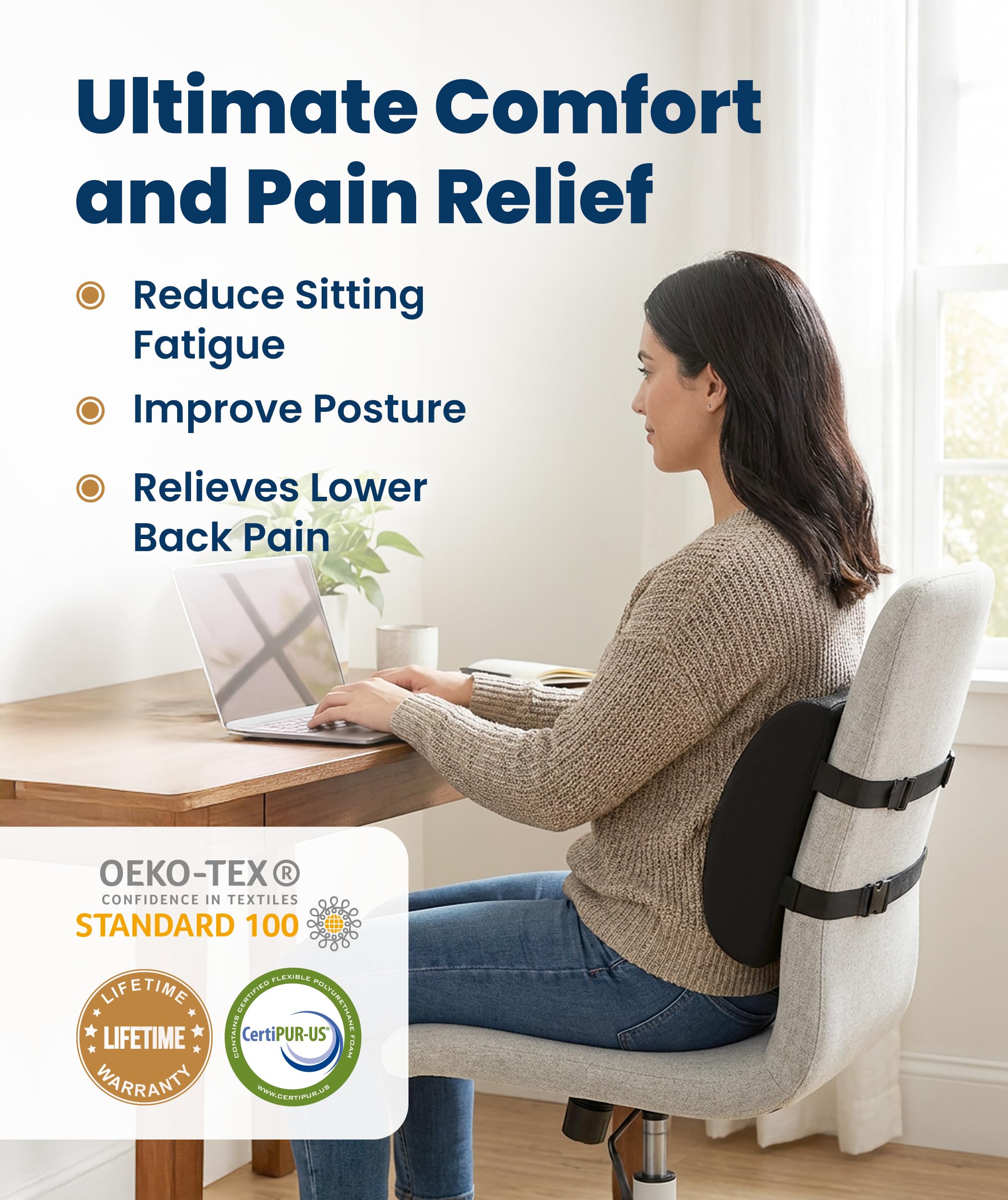 Everlasting Comfort Lumbar Support Pillow for Office Chair - Memory Foam Back Cushion for Car Seat - Promotes Better Posture, Back Pain Relief - Ideal Gaming and Desk Chairs Work and Home Essentials 🍁 All In One Marketplace Canada