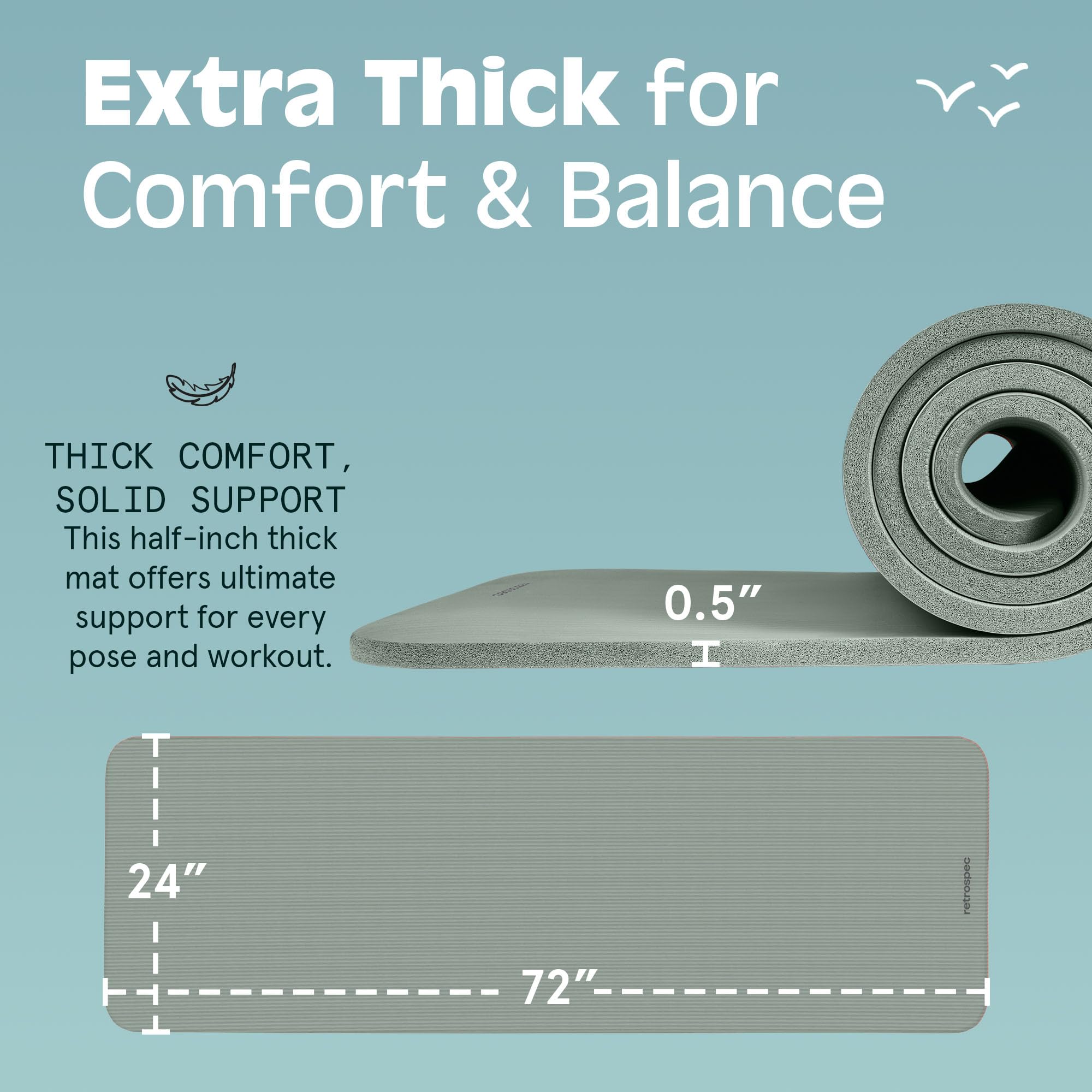 Retrospec Solana Yoga Mat 1/2 inch Thick w/Nylon Strap for Men & Women - Non Slip Excercise Mat for Yoga, Pilates, Stretching, Floor & Fitness Workouts, Sage 🍁 All In One Marketplace Canada
