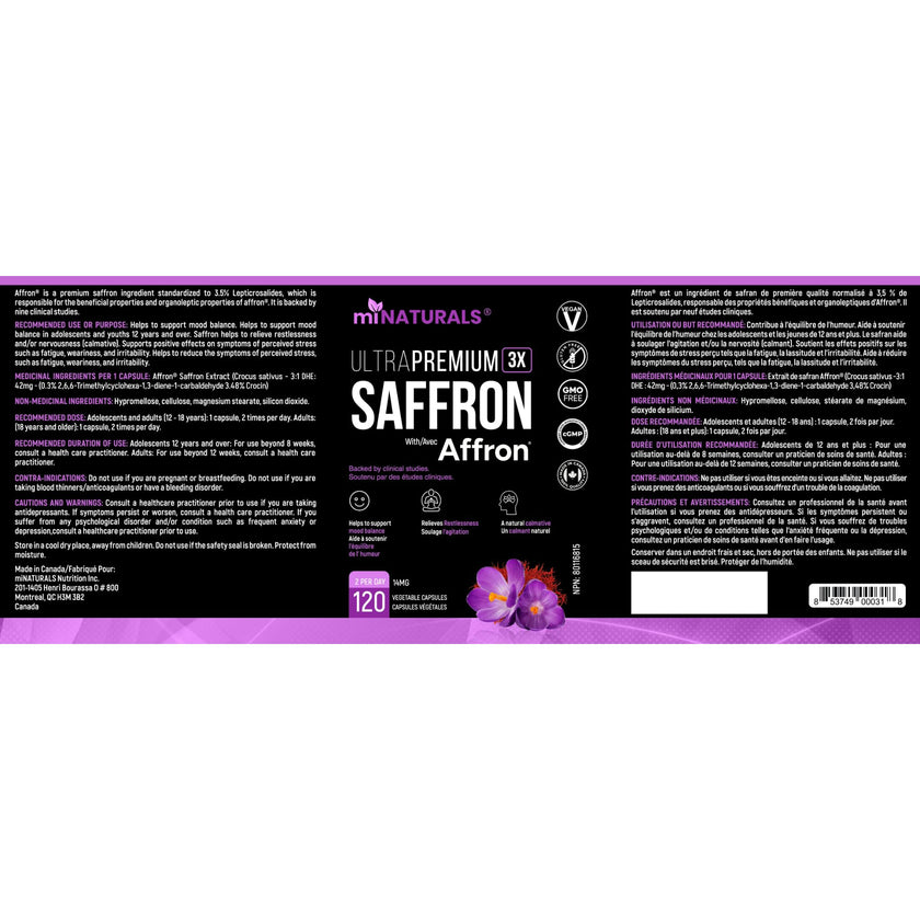 miNATURALS Saffron Supplements 120 Capsules | Clinically Studied Affron Saffron Extract | Stress & Mood Support for Men, Women & Teens | Pure Saffron Pills 🍁 All In One Marketplace Canada