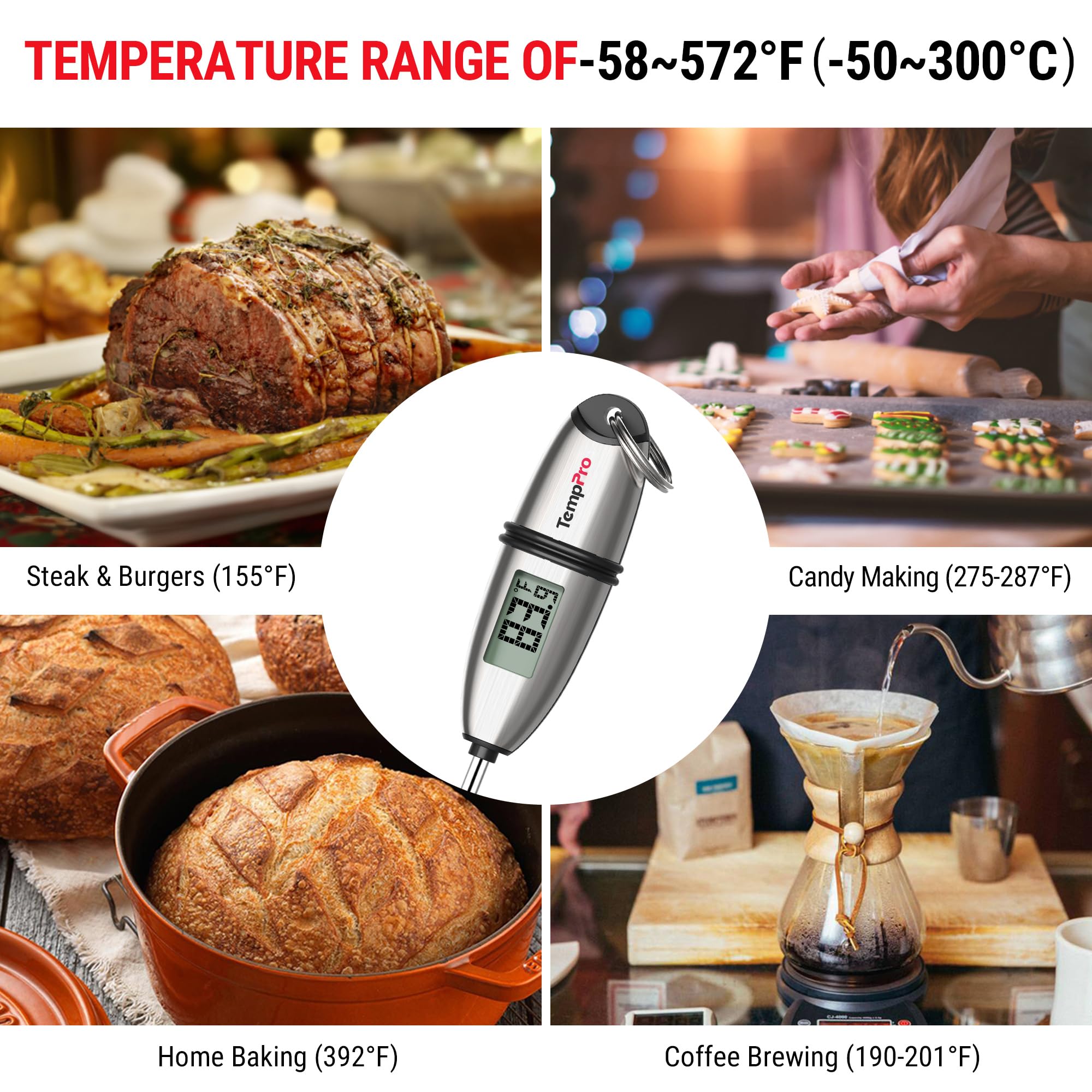TempPro TP02S Digital Food Thermometer for Cooking Bread Baking Sourdough Liquids, Meat Thermometer Digital with Super Long Probe for Kitchen BBQ Yogurt Candy Making Accessory (Previously ThermoPro) 🍁 All In One Marketplace Canada