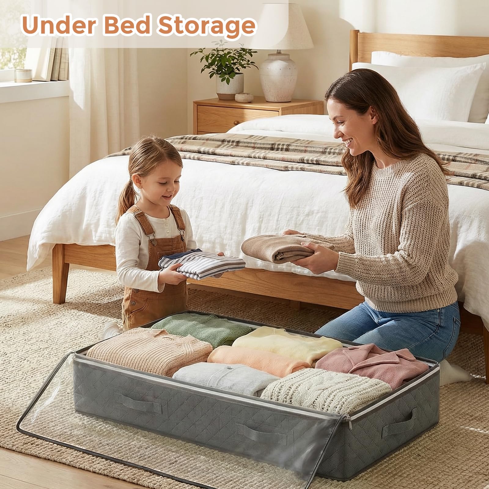 Budding Joy 90L Under Bed Storage Containers, Closet Organizers and Storage Bins, Foldable Underbed Storage Bags for Blankets, Towels, Comforter, Sweaters, Pillows, Linen Sheets, Wrapping Paper 🍁 All In One Marketplace Canada