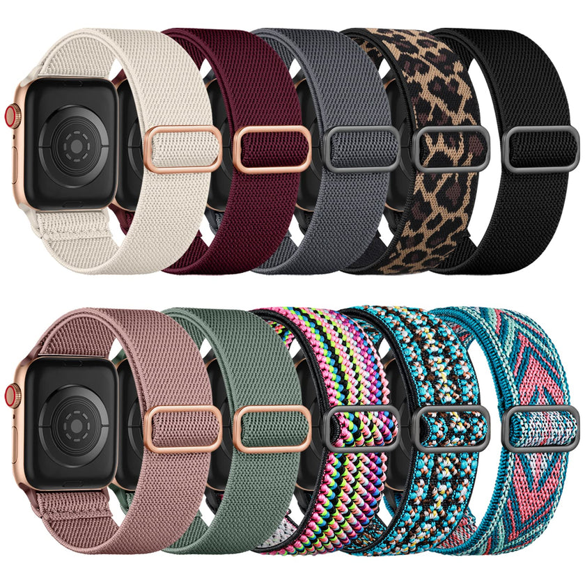 Maledan 10 Pack Stretchy Nylon Solo Loop Compatible with Apple Watch Strap 38mm 40mm 41mm 42mm Women Men, Braided Sport Elastic Bracelet for Apple Watch Band Series SE 11 10 9 8 7 6 5 4 3 2 1 Ultra 🍁 All In One Marketplace Canada