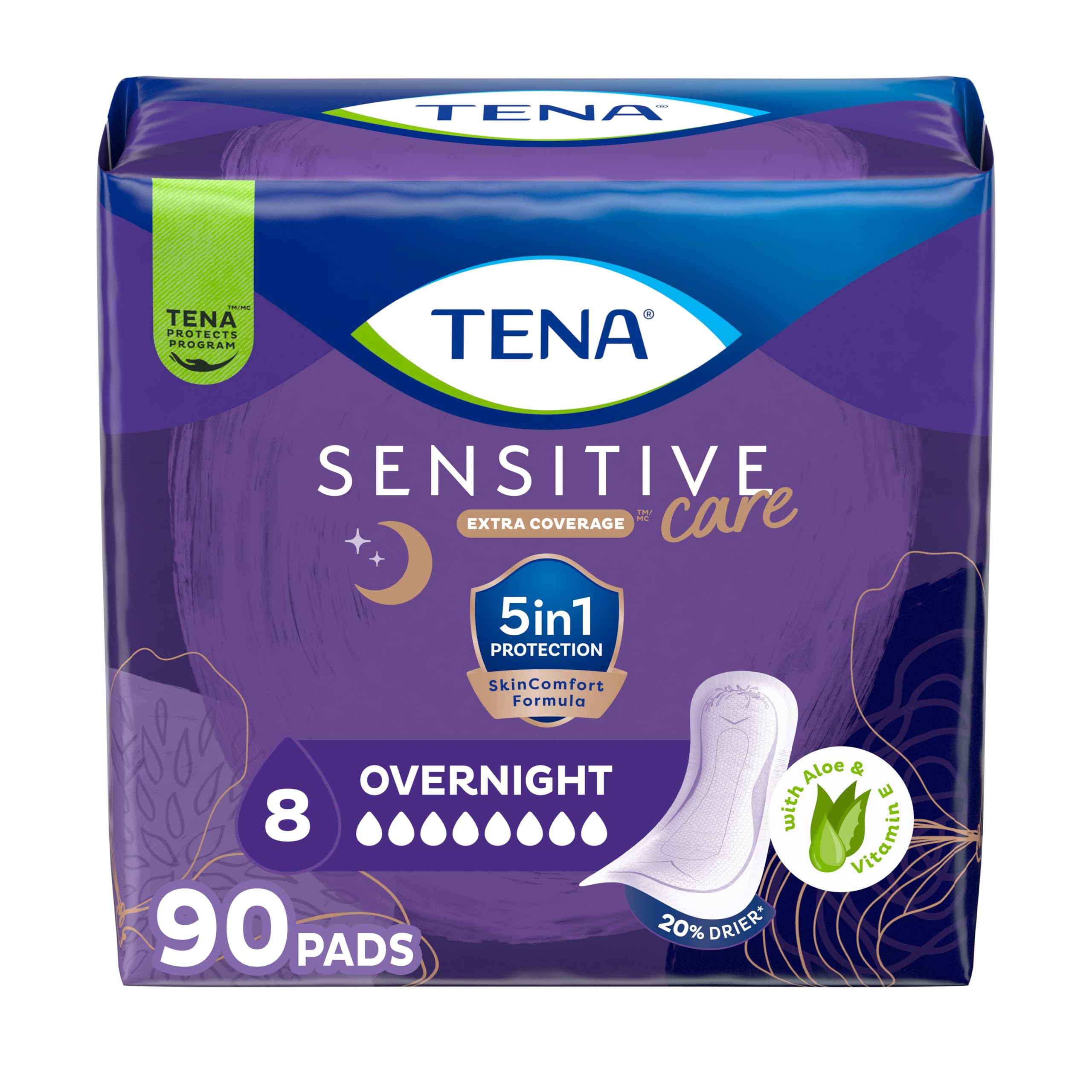 TENA Sensitive Care Overnight Extra Coverage Incontinence Pad for Women, Postpartum and Bladder Control, 90 Count 🍁 All In One Marketplace Canada