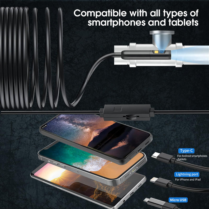 Dual Lens Endoscope Camera with Light, DPduct 1920P HD Borescope Inspection with 8+1 Lights, 7.9mm IP67 Waterproof 16.4ft Semi-Rigid Cable Snake Camera for Android and iOS,iPhone,iPad 🍁 All In One Marketplace Canada