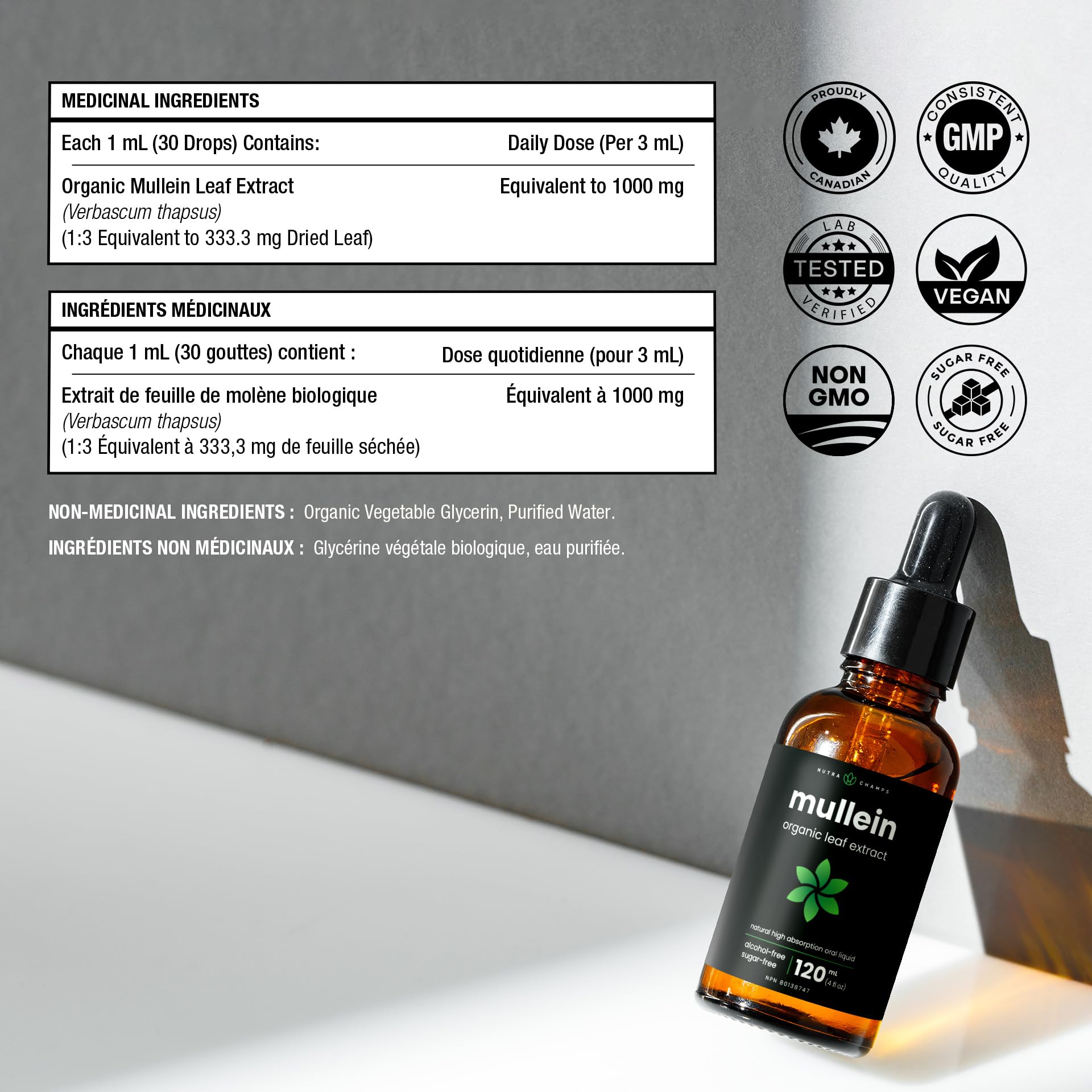 Organic Mullein Leaf Extract for Lungs - 4 Fl Oz - Herbal Tincture for Lung Cleanse & Flush - Natural Mullein Tea Alternative - Mullein Supplement Drops for Lungs - 1,000mg Equivalent Per Serving 🍁 All In One Marketplace Canada