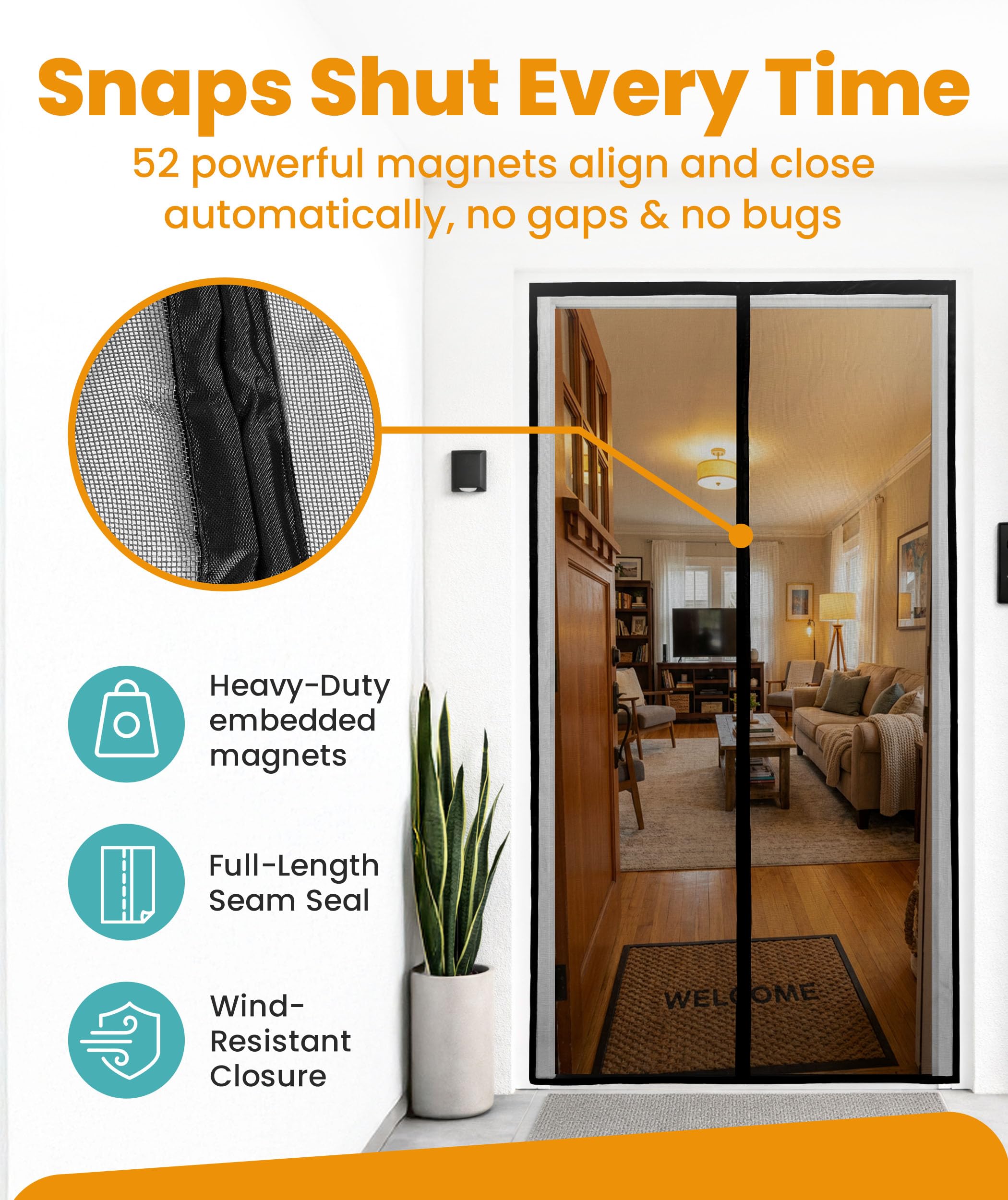 Flux Phenom Magnetic Screen Door - Bugs Out, Breeze in - 9min Install Auto-Sealing Heavy Duty Double Stitched Mesh, 52 Magnets, Hands Free Sliding & Patio Doors Net, Pet & Kid Friendly, 38 x 82 Inch 🍁 All In One Marketplace Canada
