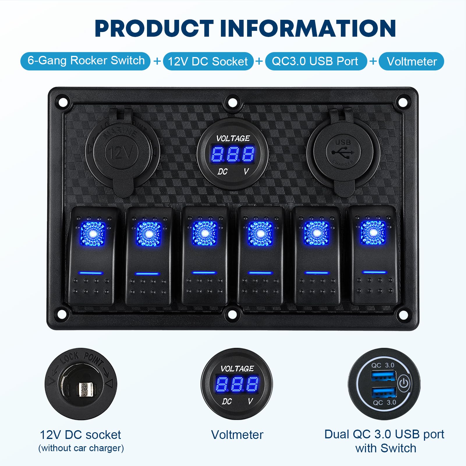 Kohree 6 Gang 12V Switch Panel with Dual QC3.0 USB Slot Socket 🍁 All In One Marketplace Canada
