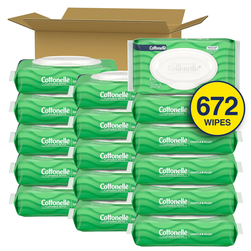 Flushable Wet Wipes, Cottonelle GentlePlus, Biodegradable & Septic Safe, 16 Flip-Top Packs of 42 (672 Wipes) 🍁 All In One Marketplace Canada