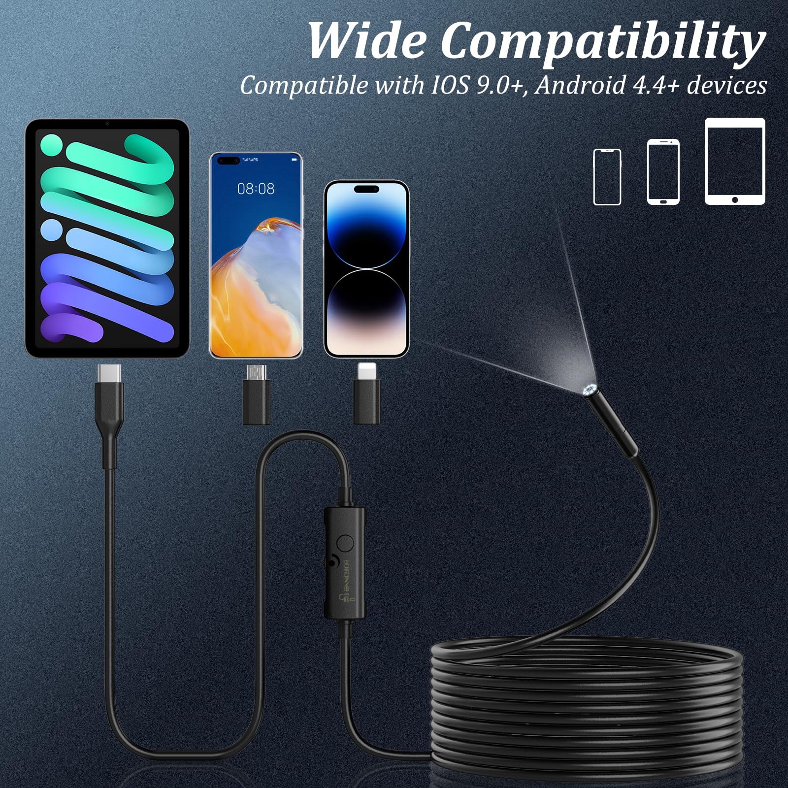 Endoscope Camera with Light, Ennovor 1920P HD, Endoscope Inspection with 8 Adjustable LED Lights, Borescope with Flexible Rigid Snake Camera, IP67 Waterproof and No WiFi Required, for Android iOS 🍁 All In One Marketplace Canada