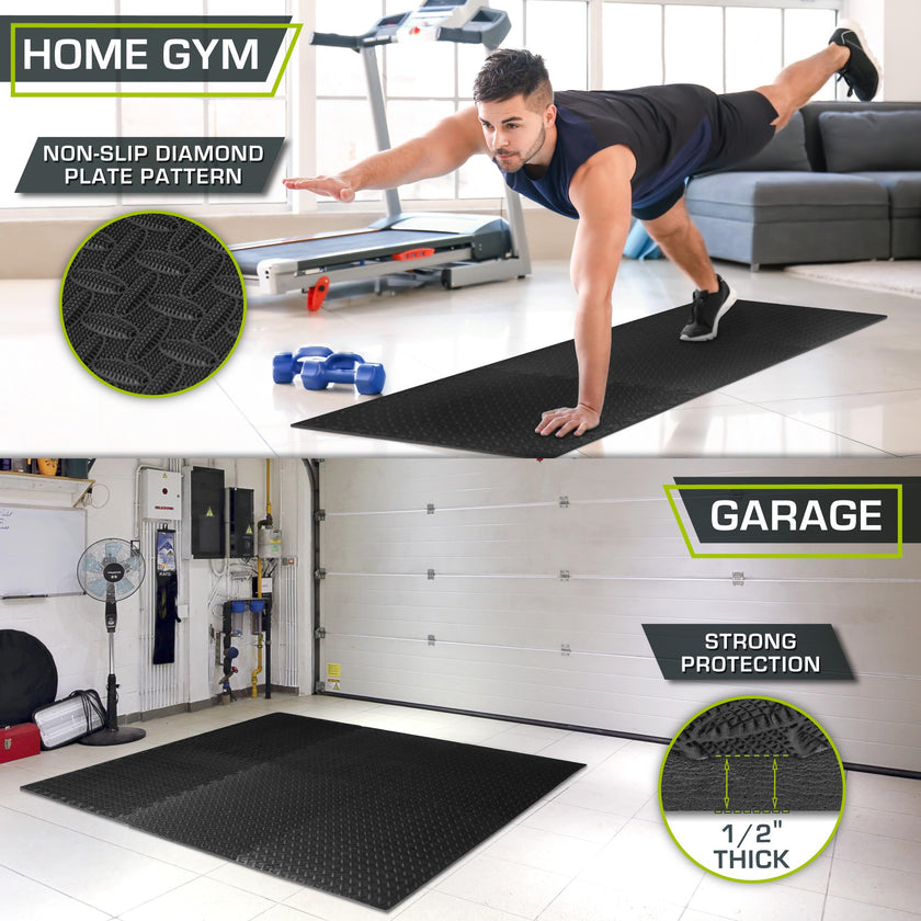 ProsourceFit Exercise Puzzle Mat 1/2-inch, EVA Interlocking Foam Floor Tiles for Home Gym, Workout Equipment, Kids Play Areas, Black, 24 SQ FT - 6 Tiles 🍁 All In One Marketplace Canada