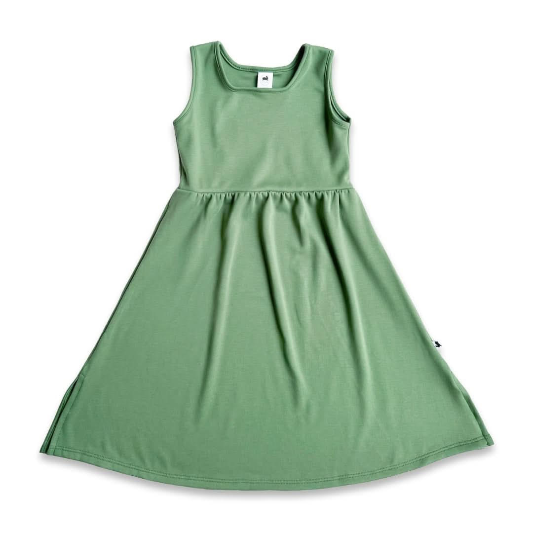 Kids' Bamboo Square Neck Midi Dress | Leaf Green
