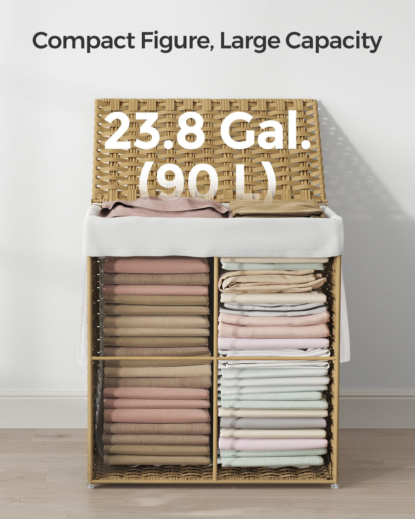 SONGMICS Laundry Hamper with Lid, 23.8 Gallon (90 L) Synthetic Rattan Clothes Laundry Basket with Lid and Handles, Foldable, Removable Liner, Natural ULCB051N01V1 🍁 All In One Marketplace Canada
