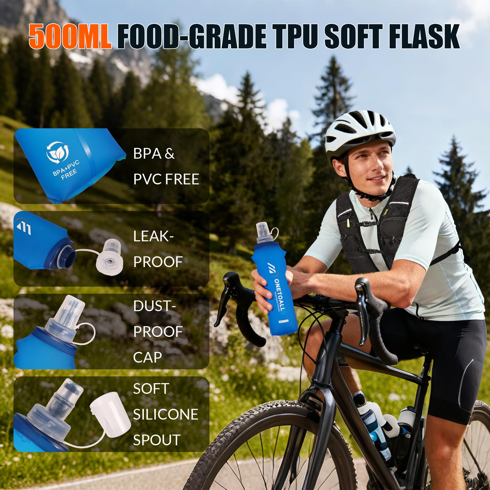 ONETOALL Running Vest for Women & Men, Hydration Backpack 6L - 1x 500ml Flask Included, 16 Reflective Points, Emergency Whistle, Lightweight Breathable for Trail Running, Hiking (Black) 🍁 All In One Marketplace Canada