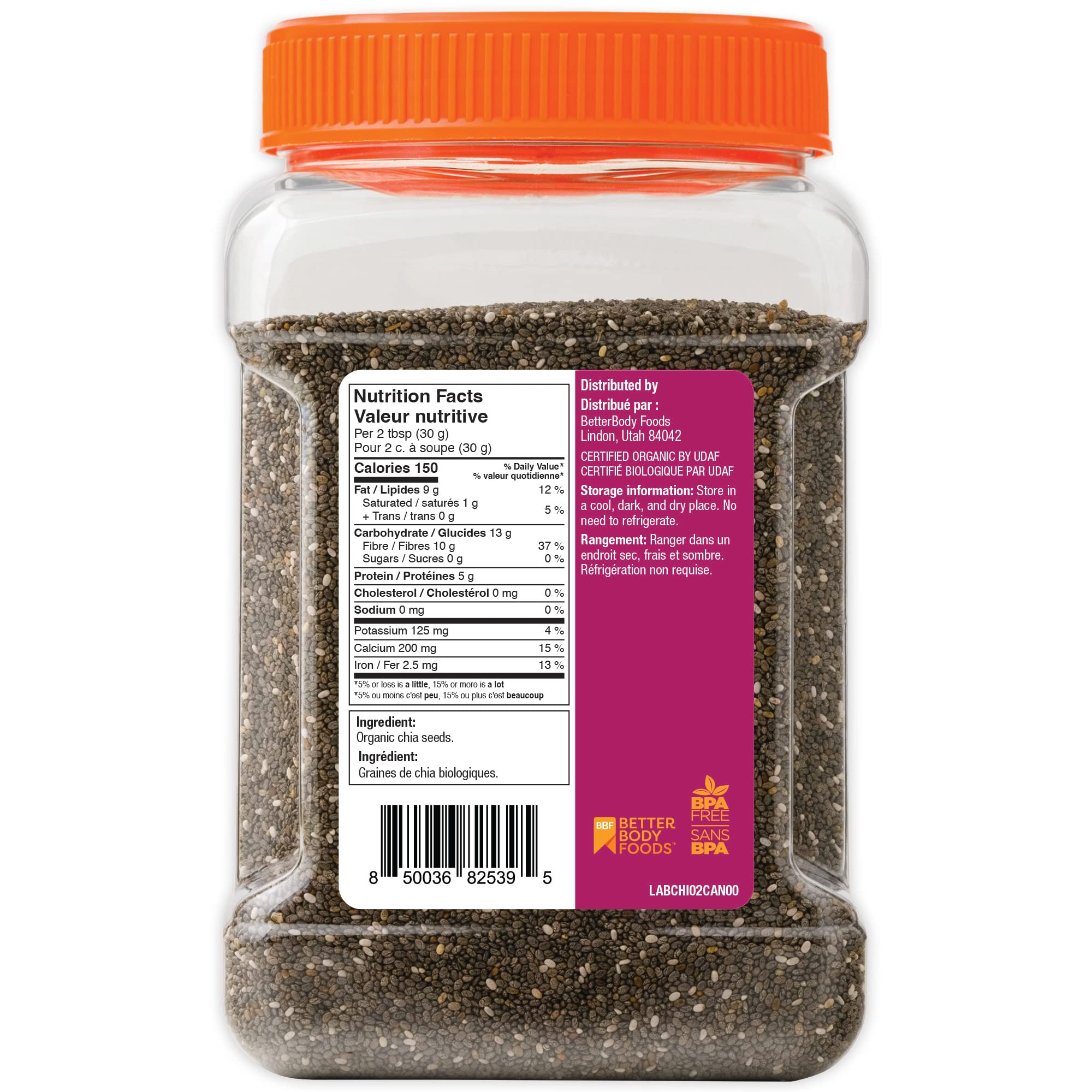 Betterbody Foods Organic Chia Seeds with Omega-3, Non-GMO, Gluten-Free, Vegan, Kosher, 2 pounds (907 grams) 🍁 All In One Marketplace Canada