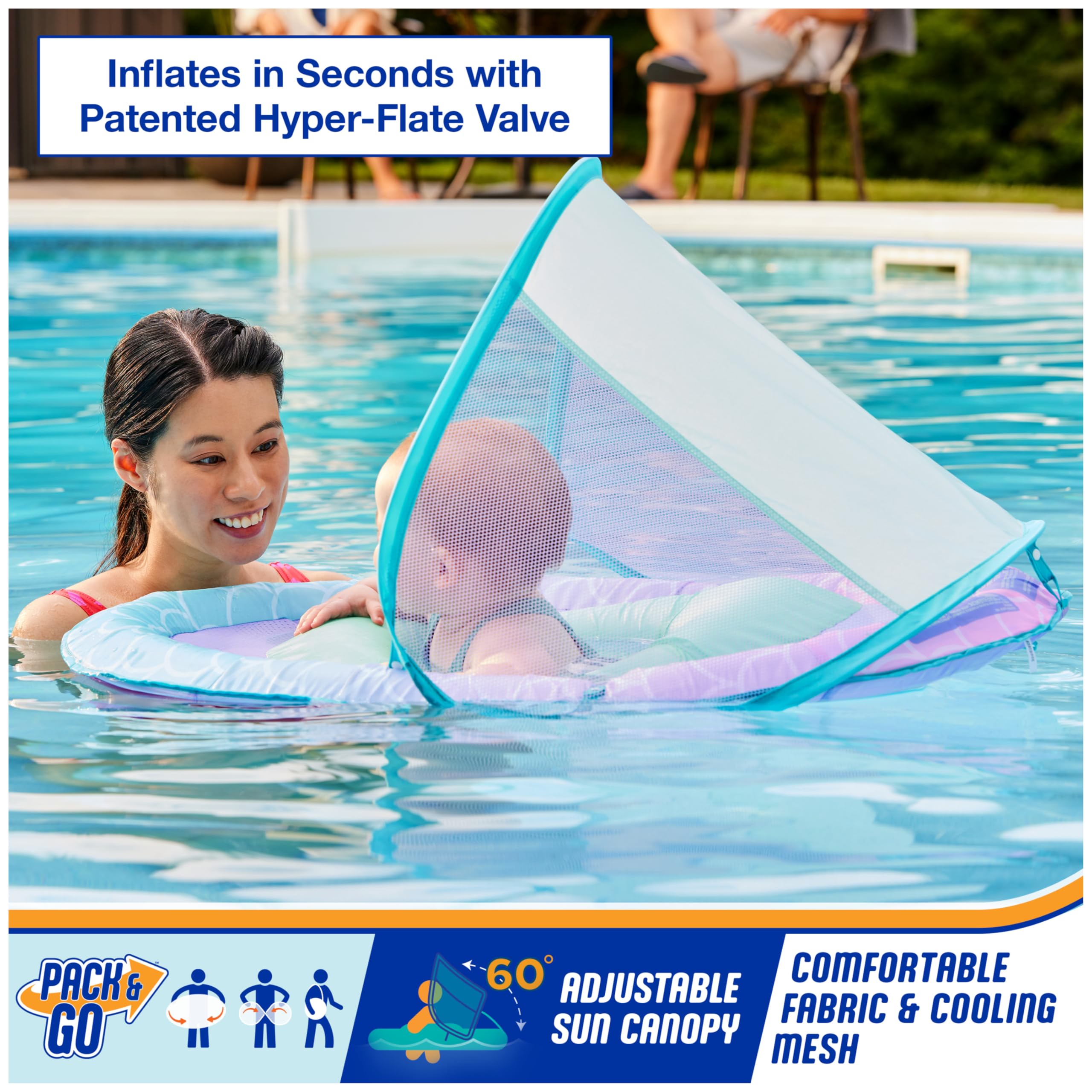 SwimWays Baby Spring Float, Baby Pool Float with Canopy, Swim Training PFD, Swimming Pool Accessories for Babies and Toddlers 9-24 Months, Mermaid 🍁 All In One Marketplace Canada
