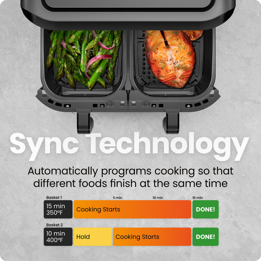 CHEFMAN 6 Quart Dual Basket Air Fryer Oven with Easy View Windows, Sync Finish, Hi-Fry, Auto Shutoff, 2 Independent 3Qt Nonstick Dishwasher Safe Frying Baskets, Digital Double Air Fryer - Black 🍁 All In One Marketplace Canada