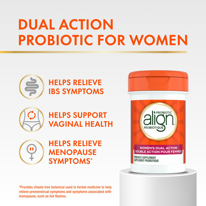 Align Probiotic, Women's Dual Action, Multi-Strain Probiotic, with Chaste Tree, Soothes Occasional Abdominal Discomfort, Gas, Bloating, 28 Capsules 🍁 All In One Marketplace Canada