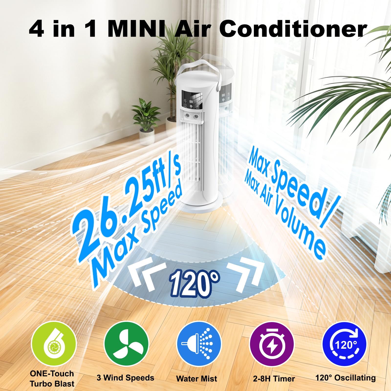 Portable Air Conditioners, 120 °rotating tower fan, portable AC for 3 wind speeds,Storm mode, 8H timing, Evaporative Air Cooler with remote control,750ML water tank, spray,cooling fan for home - white 🍁 All In One Marketplace Canada