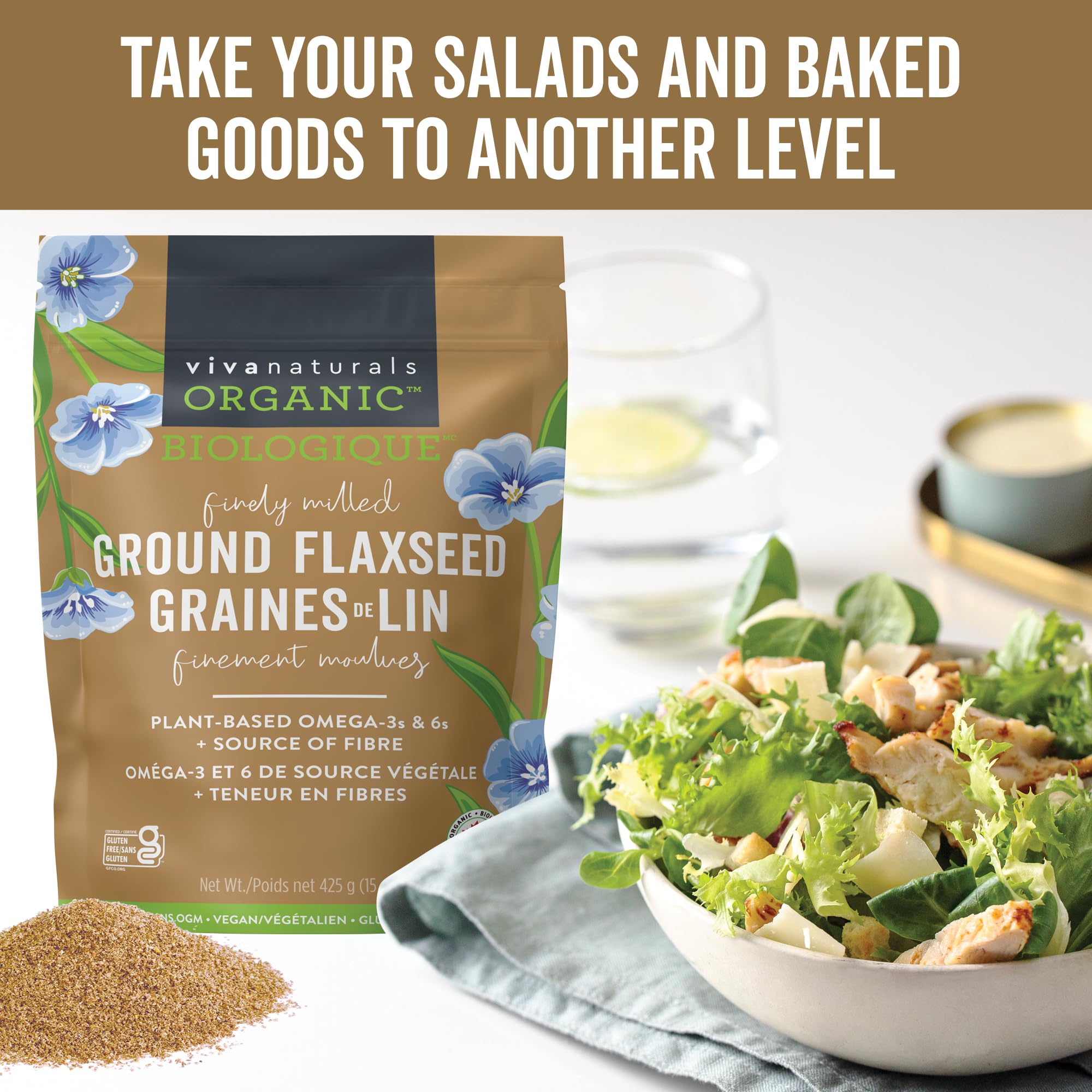 Viva Naturals Canadian-Made Organic Ground Flaxseed - Premium Flax Seeds for Baking, Smoothies - Certified Organic, Non-GMO, Keto & Vegan Friendly Graine De Lin 425 g (15 oz) 🍁 All In One Marketplace Canada