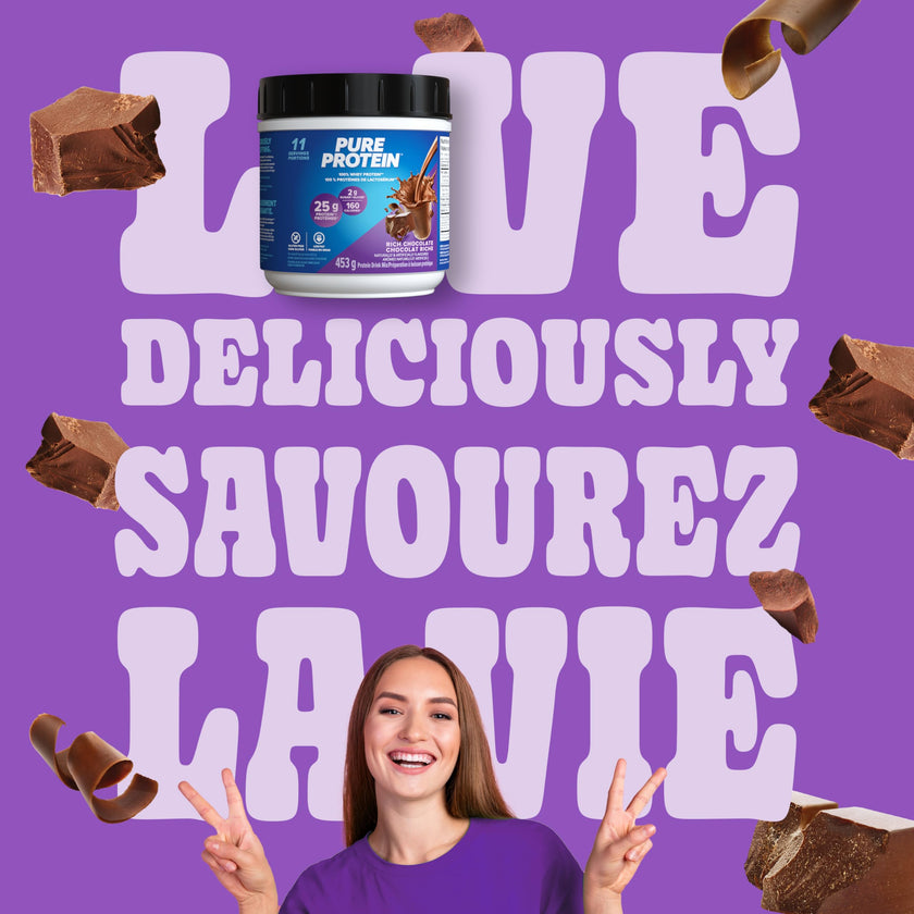 Pure Protein Whey Powder - High Protein (25 g/scoop), Low Sugar (2 g/scoop), Gluten Free - Fast-Acting Formula, Chocolate, 453g 🍁 All In One Marketplace Canada