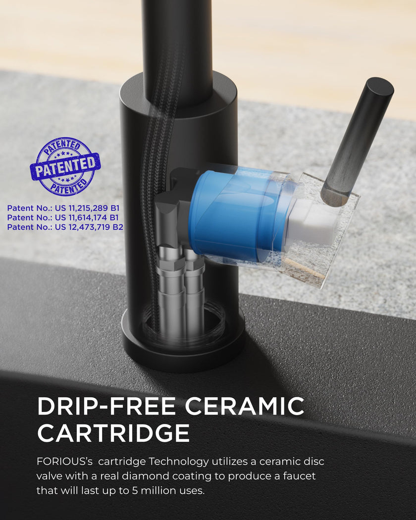 FORIOUS Black Kitchen Faucet with Pull Down Sprayer, Stainless Steel Single Handle Spring Classic Sink Faucets 1 or 3 Hole, for Farmhouse Camper Laundry Rv Bar, Matte Black 🍁 All In One Marketplace Canada