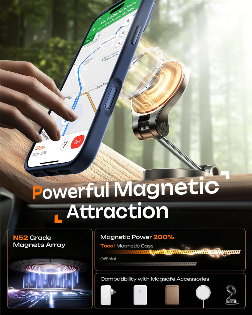 TOCOL Case for Phone 17 Pro Max, Full Camera Protection, Built-in Magnets, Compatible with Magsafe, Drop Protection, Translucent Matte Phone Case for 17 ProMax 6.9 inch (Dark Blue) 🍁 All In One Marketplace Canada