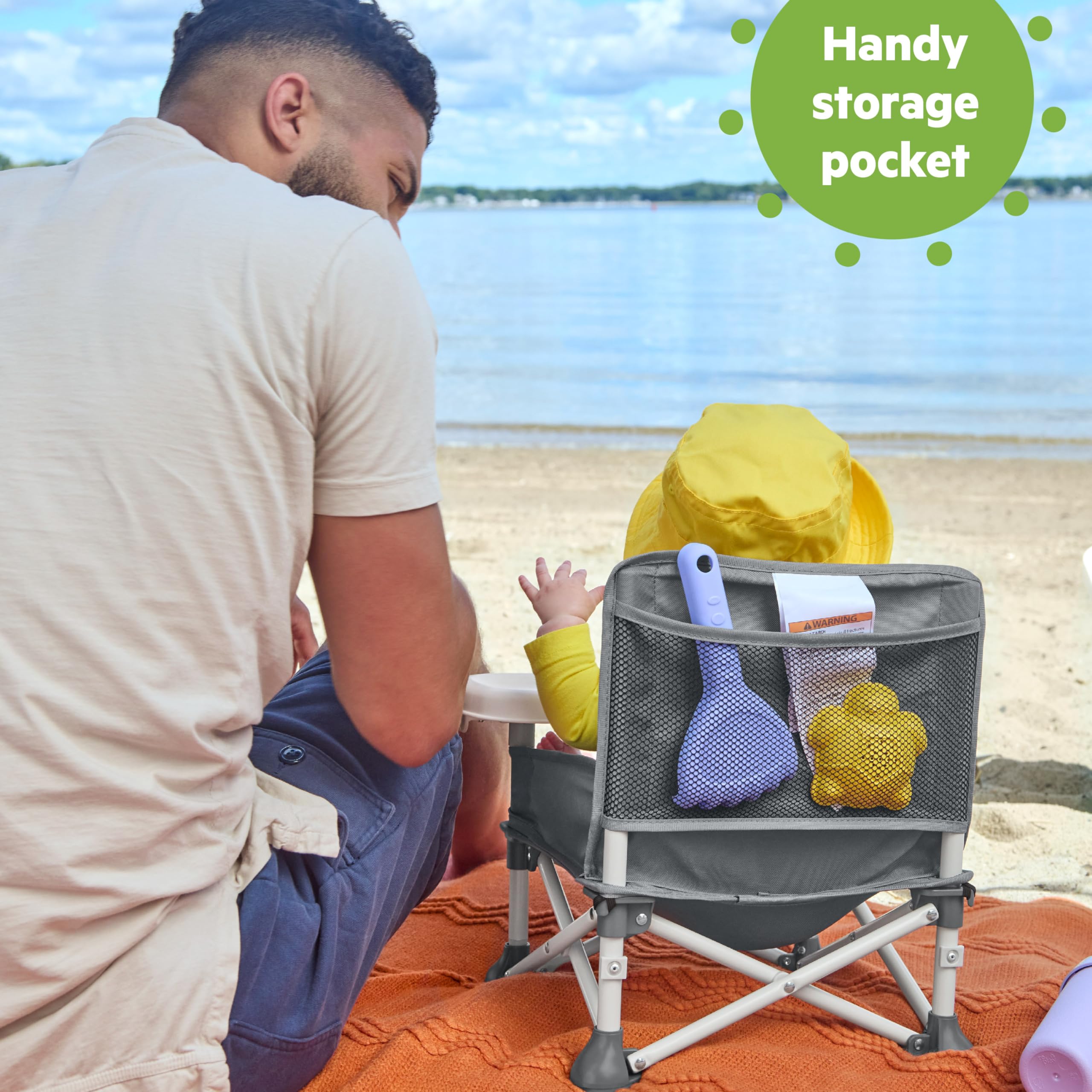 Bright Starts Pop 'N Sit Portable Booster, Indoor/Outdoor Use, Floor Seat with Feeding Tray, Grey, 6 Mos - 3 Yrs 🍁 All In One Marketplace Canada