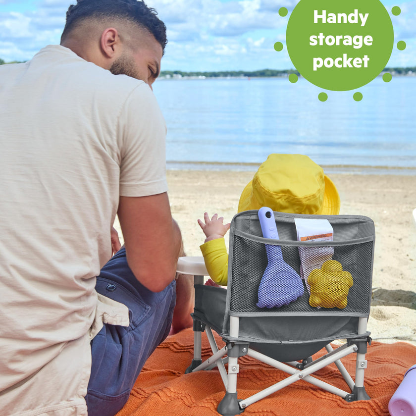 Bright Starts Pop 'N Sit Portable Booster, Indoor/Outdoor Use, Floor Seat with Feeding Tray, Grey, 6 Mos - 3 Yrs 🍁 All In One Marketplace Canada