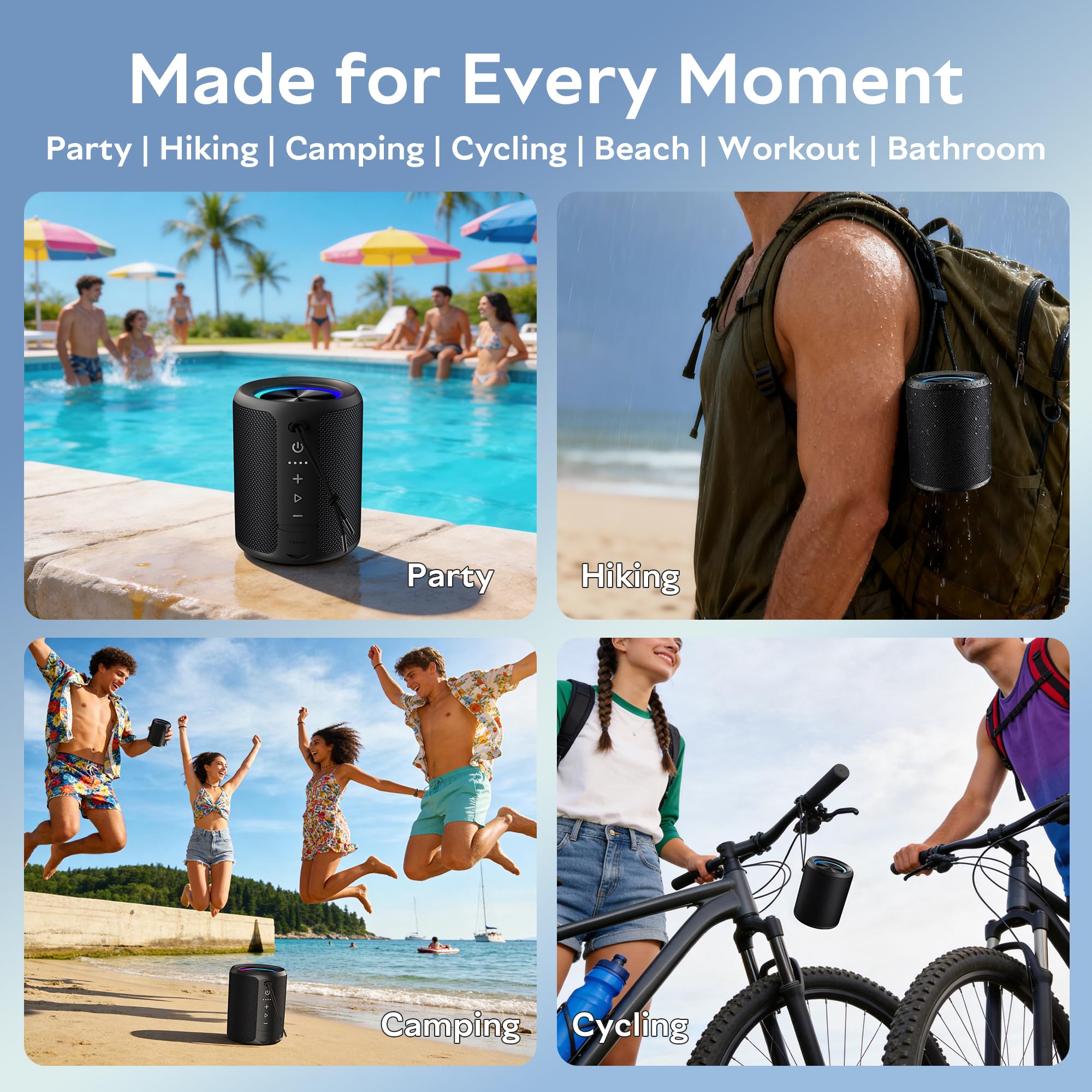DUDGSIS Portable Bluetooth Speaker Wireless, IPX7 Waterproof Dustproof Mini Speakers, 20W Loud Bass Stereo, 15H Playtime, BT5.3 & TWS, RGB Light, for Outdoor/Shower/Home/Party, Stocking Stuffers 🍁 All In One Marketplace Canada