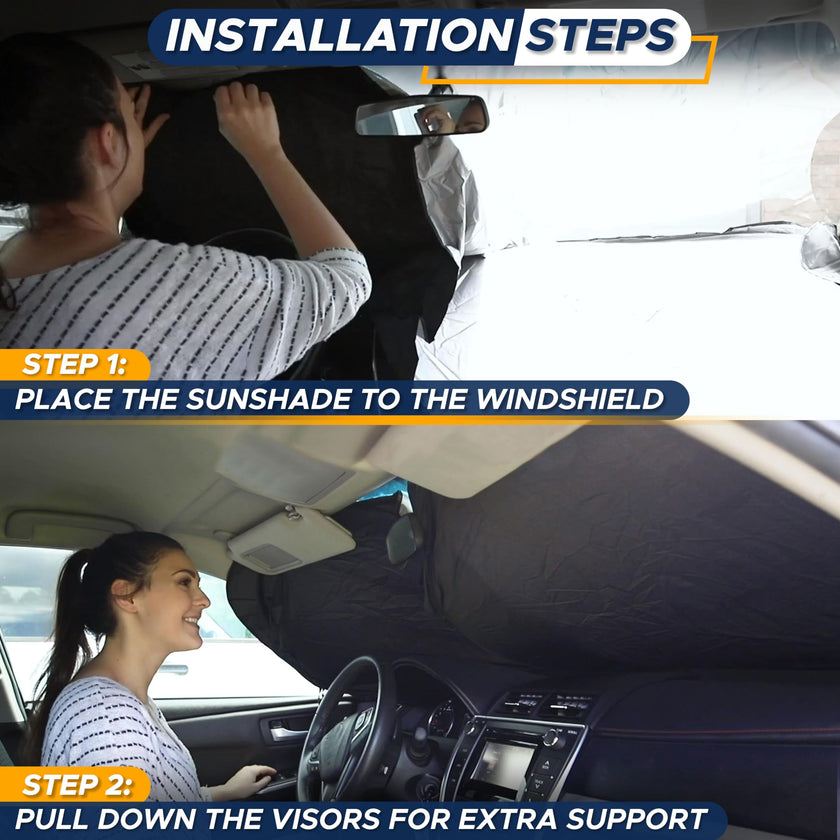 EcoNour Car Windshield Sun Shade with Storage Pouch | Front Window Sun Protector for UV Rays & Sun Heat | Car Interior Accessories Fits Small Sedans, Mini SUVs and Hatchbacks | Standard (64x32 inches) 🍁 All In One Marketplace Canada