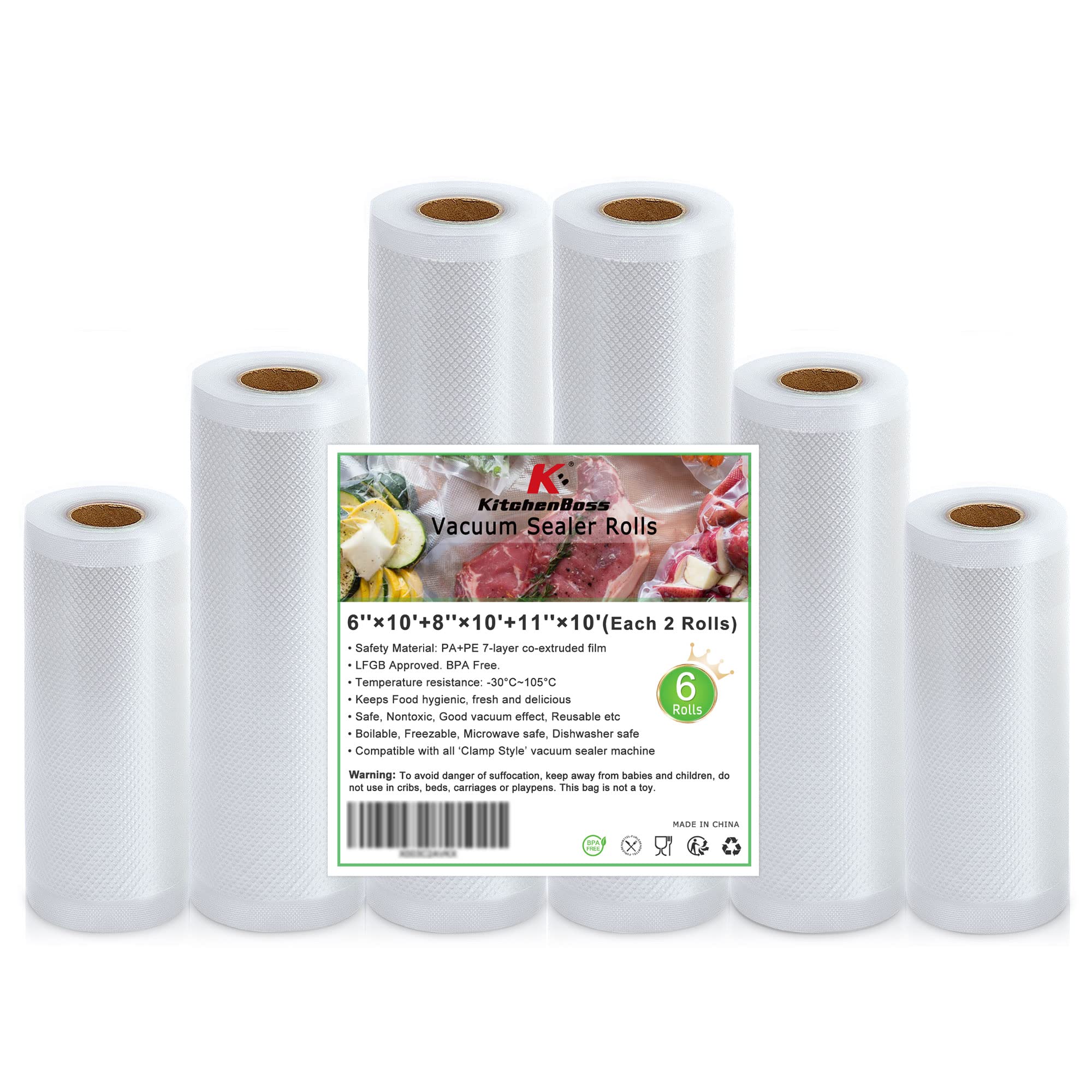 Food Vacuum Sealer Bag Rolls: KitchenBoss 6 Rolls Food Saver Bags,6 8 11 inch Sous Vide Bags Rolls with BPA Free, Commercial Grade Vac seal Bags for All Vacuum Sealer 🍁 All In One Marketplace Canada