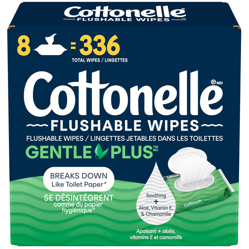 Cottonelle GentlePlus Flushable Wet Wipes with Aloe & Vitamin E, Adult Wet Wipes, 8 Flip-Top Packs, 42 Wipes per Pack (336 Total Flushable Wipes) 🍁 All In One Marketplace Canada