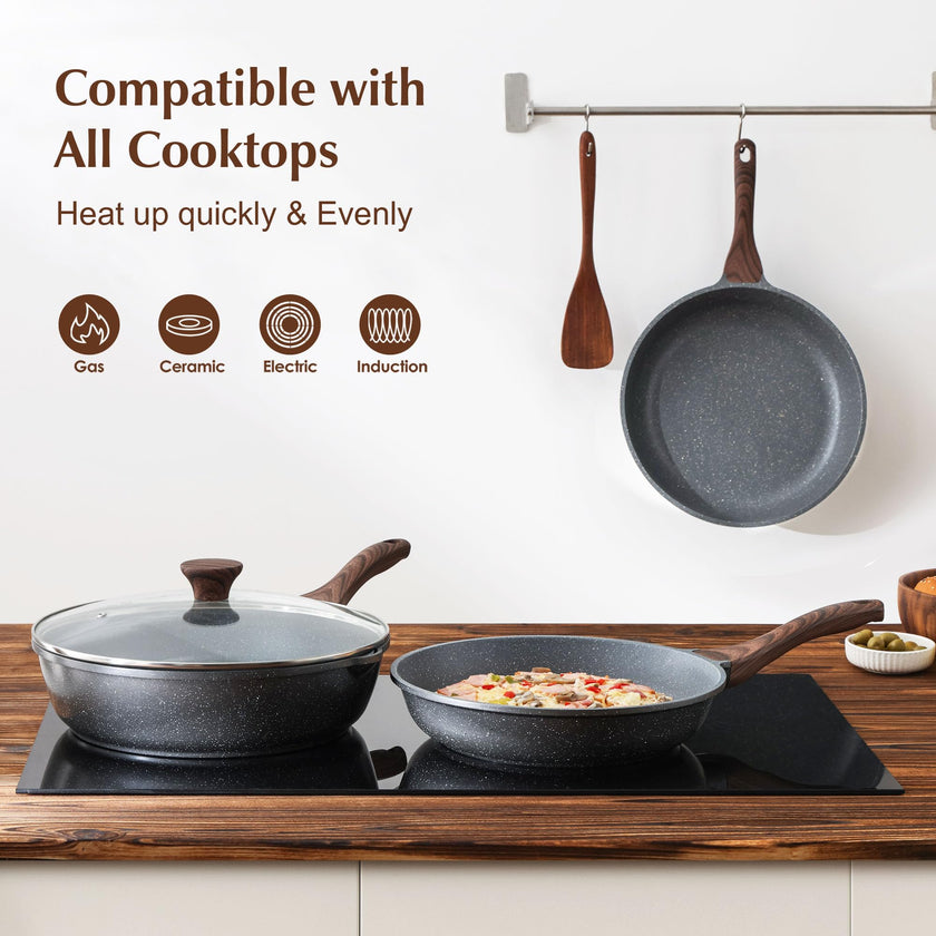 SENSARTE 12.5 Inch Nonstick Frying Pan Skillet, Swiss Granite Coating Omelette Pan, Healthy Stone Cookware, PFOA Free 🍁 All In One Marketplace Canada