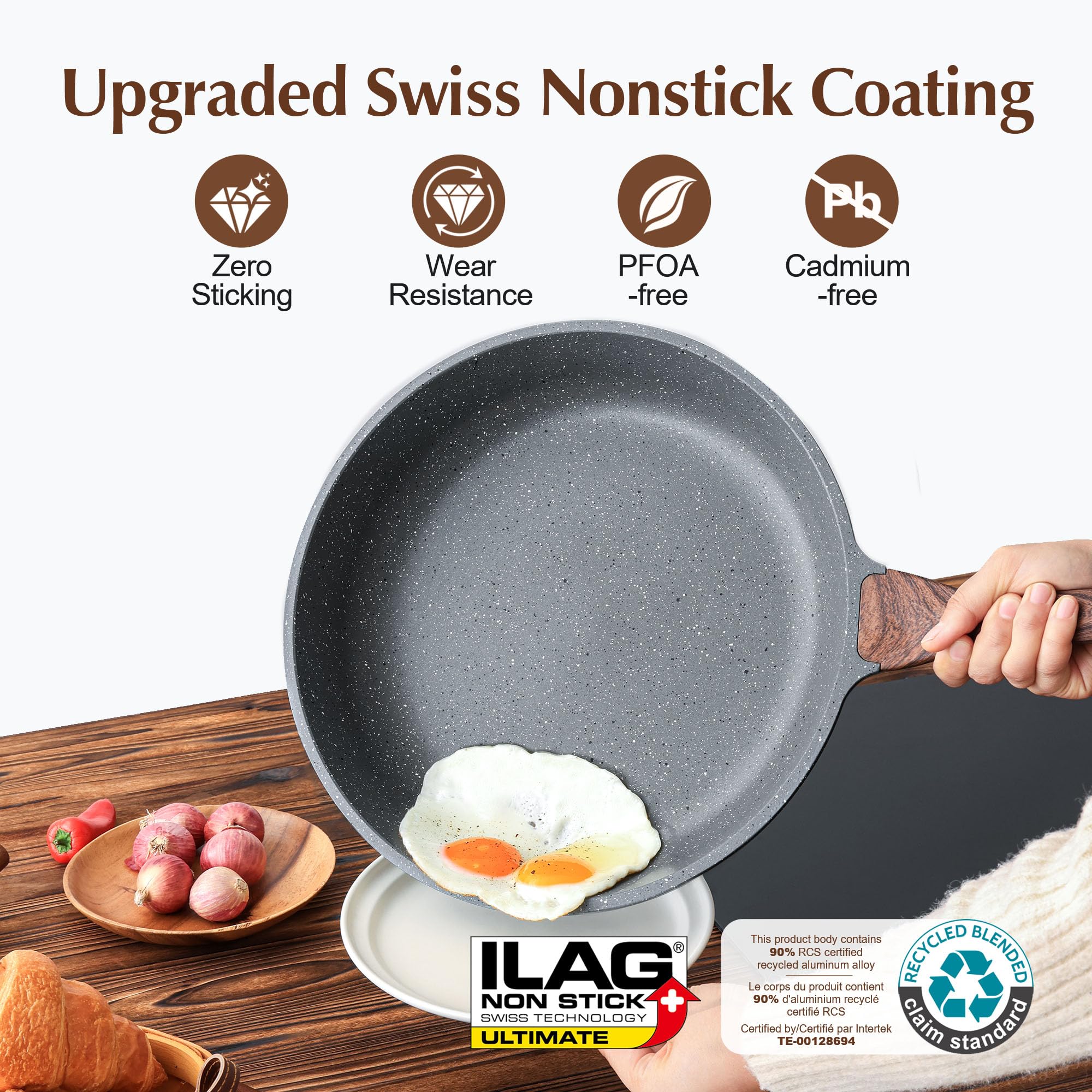 SENSARTE 12.5 Inch Nonstick Frying Pan Skillet, Swiss Granite Coating Omelette Pan, Healthy Stone Cookware, PFOA Free 🍁 All In One Marketplace Canada