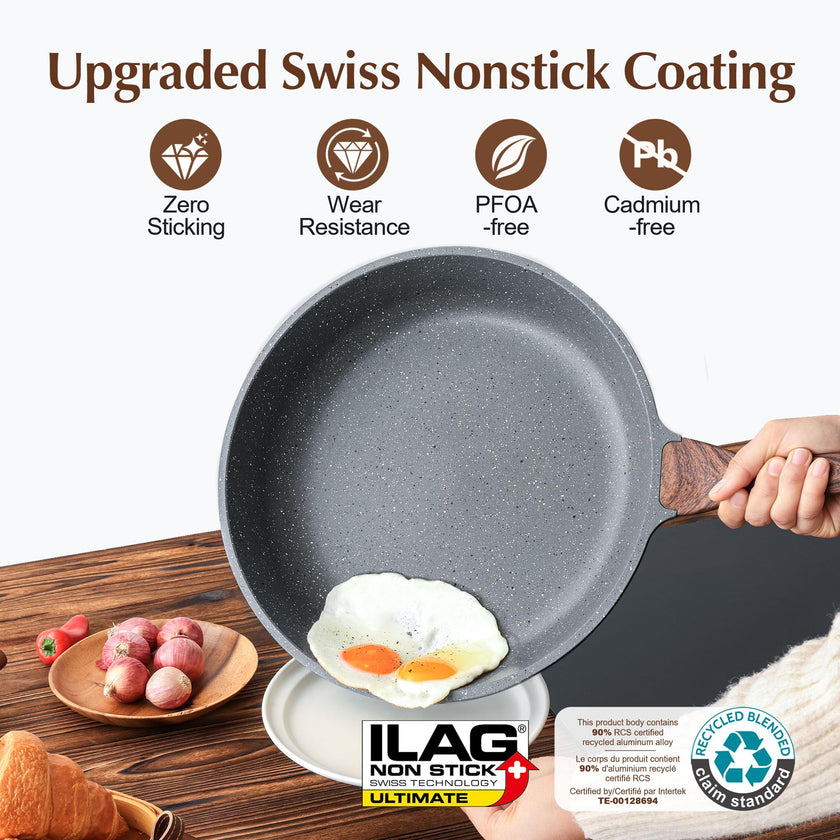 SENSARTE 12.5 Inch Nonstick Frying Pan Skillet, Swiss Granite Coating Omelette Pan, Healthy Stone Cookware, PFOA Free 🍁 All In One Marketplace Canada