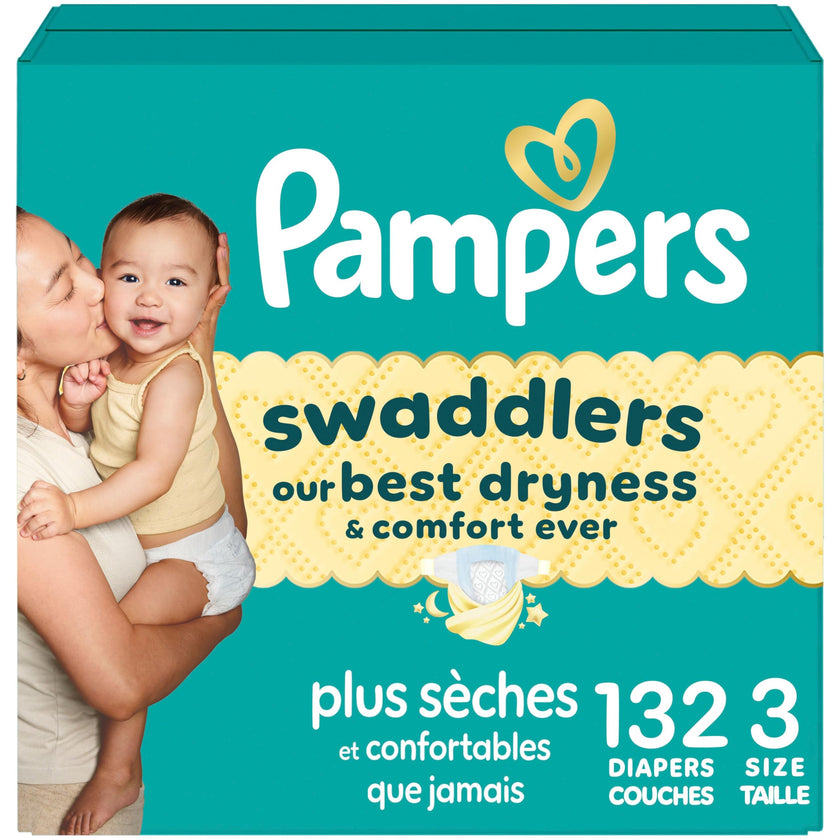 Pampers Swaddlers Diapers, Size 3, Absorbent, Keeps Baby Dry and Comfortable, Skin Safe Disposable Baby Diaper, 1 Pack (Count of 132) 🍁 All In One Marketplace Canada