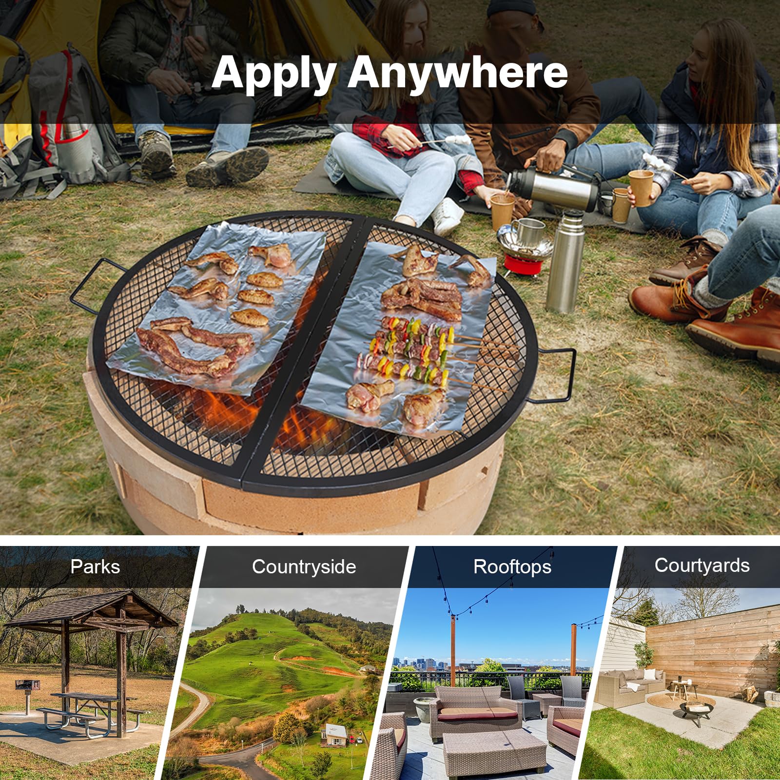 VEVOR X-Marks Fire Pit Grill Grate, Foldable Round Cooking Grate, Heavy Duty Steel Campfire BBQ Grill Grid with Handle and Support X Wire, Portable Camping Cookware for Outside Party, 36 Inch Black 🍁 All In One Marketplace Canada